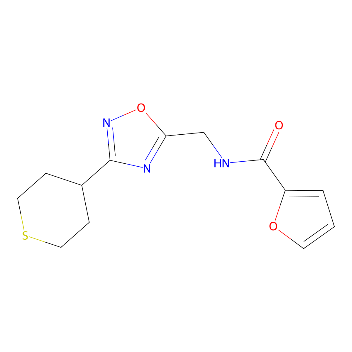 N-((3-(tetrahydro-2H-thiopyran-4-yl)-1,2,4-oxadiazol-5-yl)methyl)furan-2-carboxamide molecular structure, CAS 2034537-04-5