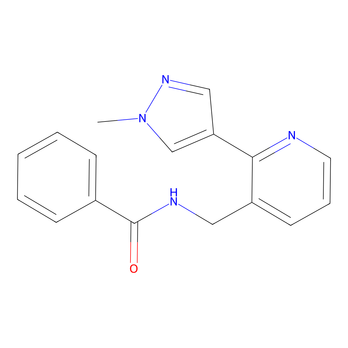 N-{[2-(1-methyl-1H-pyrazol-4-yl)pyridin-3-yl]methyl}benzamide molecular structure, CAS 2034537-05-6