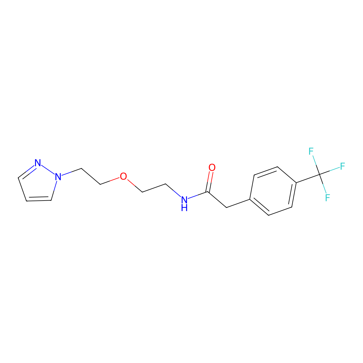 N-(2-(2-(1H-pyrazol-1-yl)ethoxy)ethyl)-2-(4-(trifluoromethyl)phenyl)acetamide molecular structure, CAS 2034537-08-9