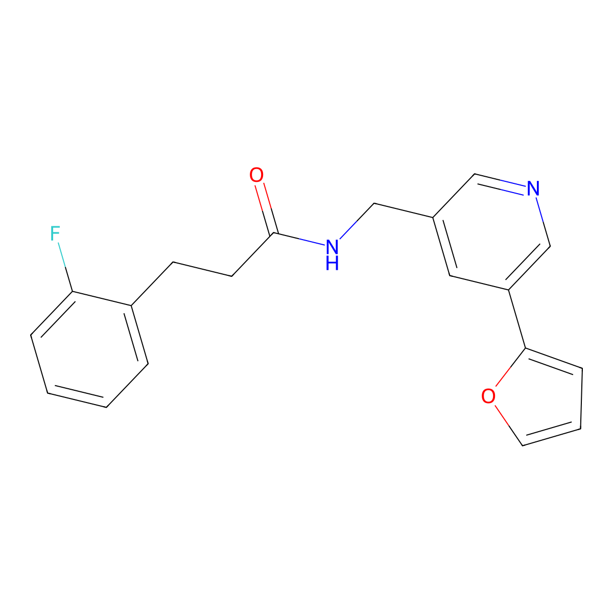 3-(2-fluorophenyl)-N-((5-(furan-2-yl)pyridin-3-yl)methyl)propanamide molecular structure, CAS 2034537-12-5