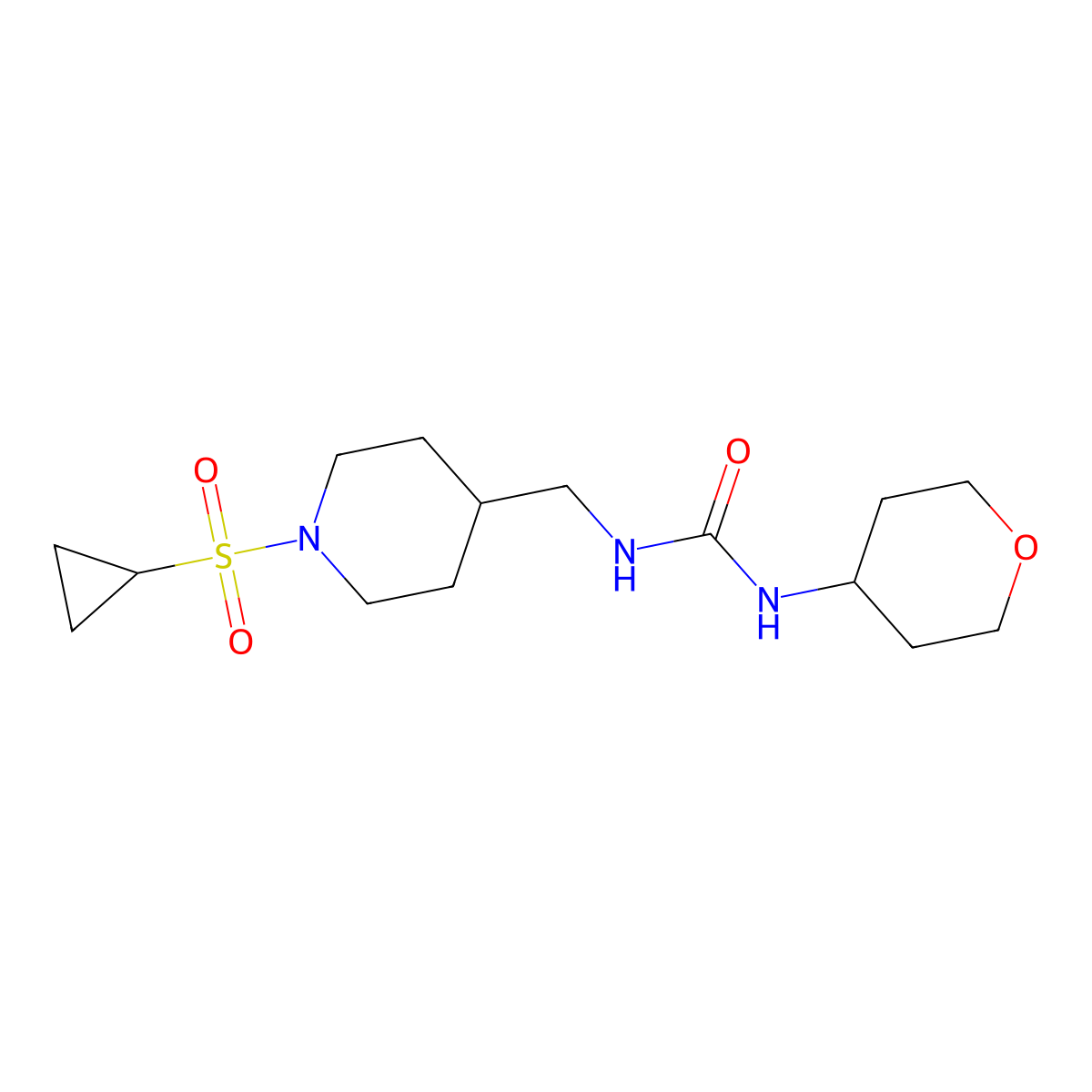 1-((1-(cyclopropylsulfonyl)piperidin-4-yl)methyl)-3-(tetrahydro-2H-pyran-4-yl)urea molecular structure, CAS 2034537-18-1