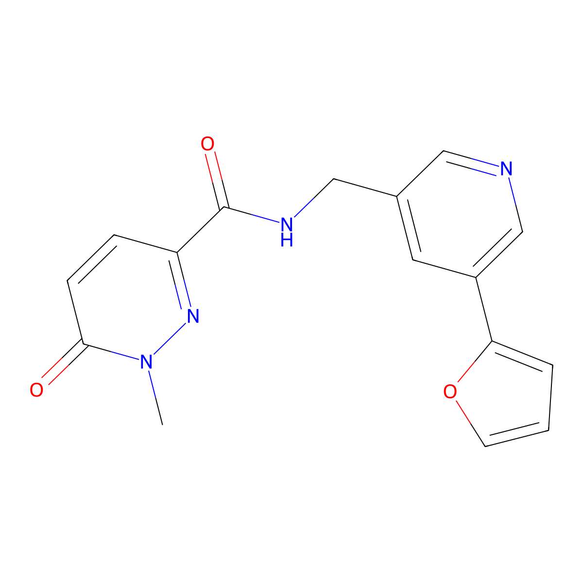 N-{[5-(furan-2-yl)pyridin-3-yl]methyl}-1-methyl-6-oxo-1,6-dihydropyridazine-3-carboxamide molecular structure, CAS 2034537-19-2