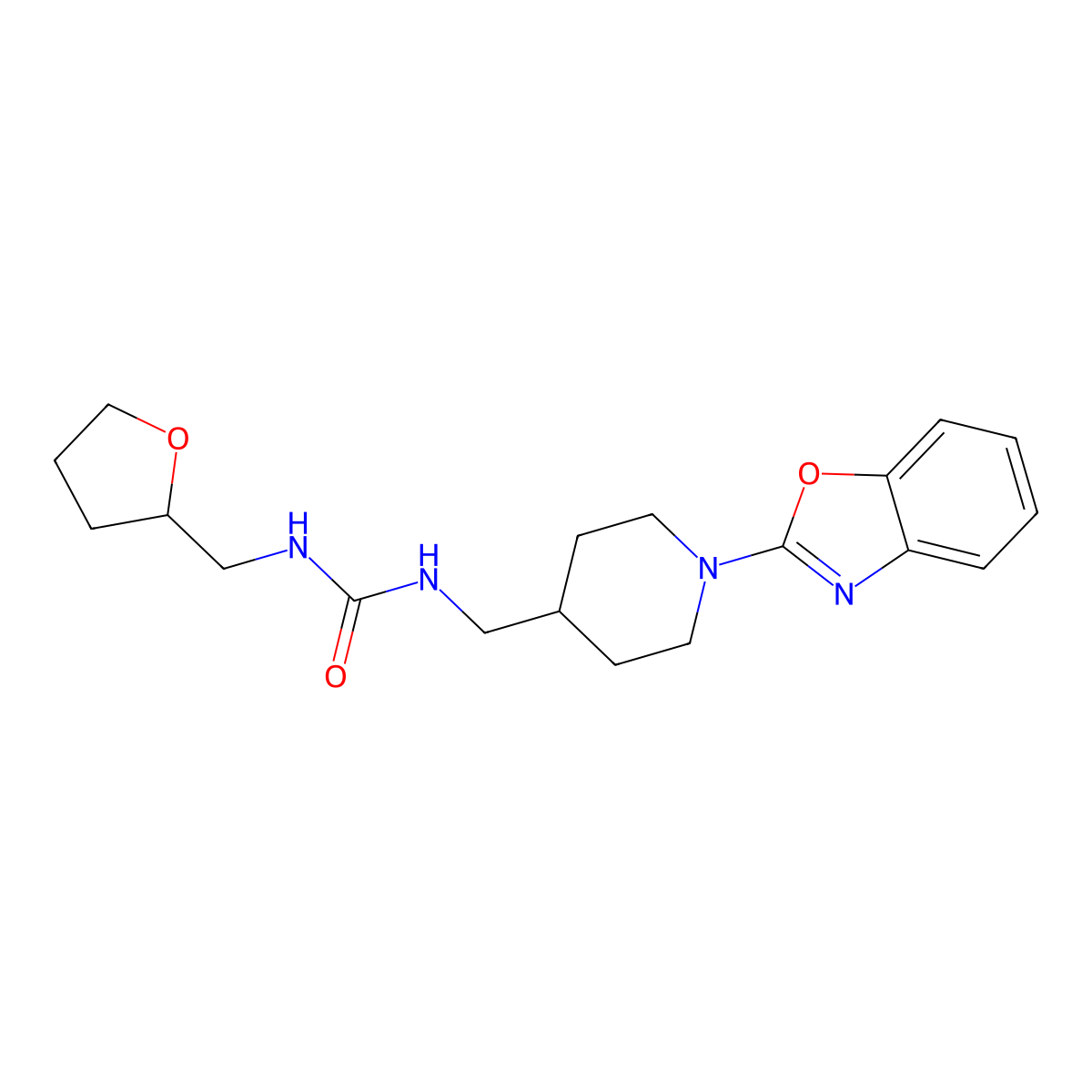 1-((1-(Benzo[d]oxazol-2-yl)piperidin-4-yl)methyl)-3-((tetrahydrofuran-2-yl)methyl)urea molecular structure, CAS 2034537-22-7