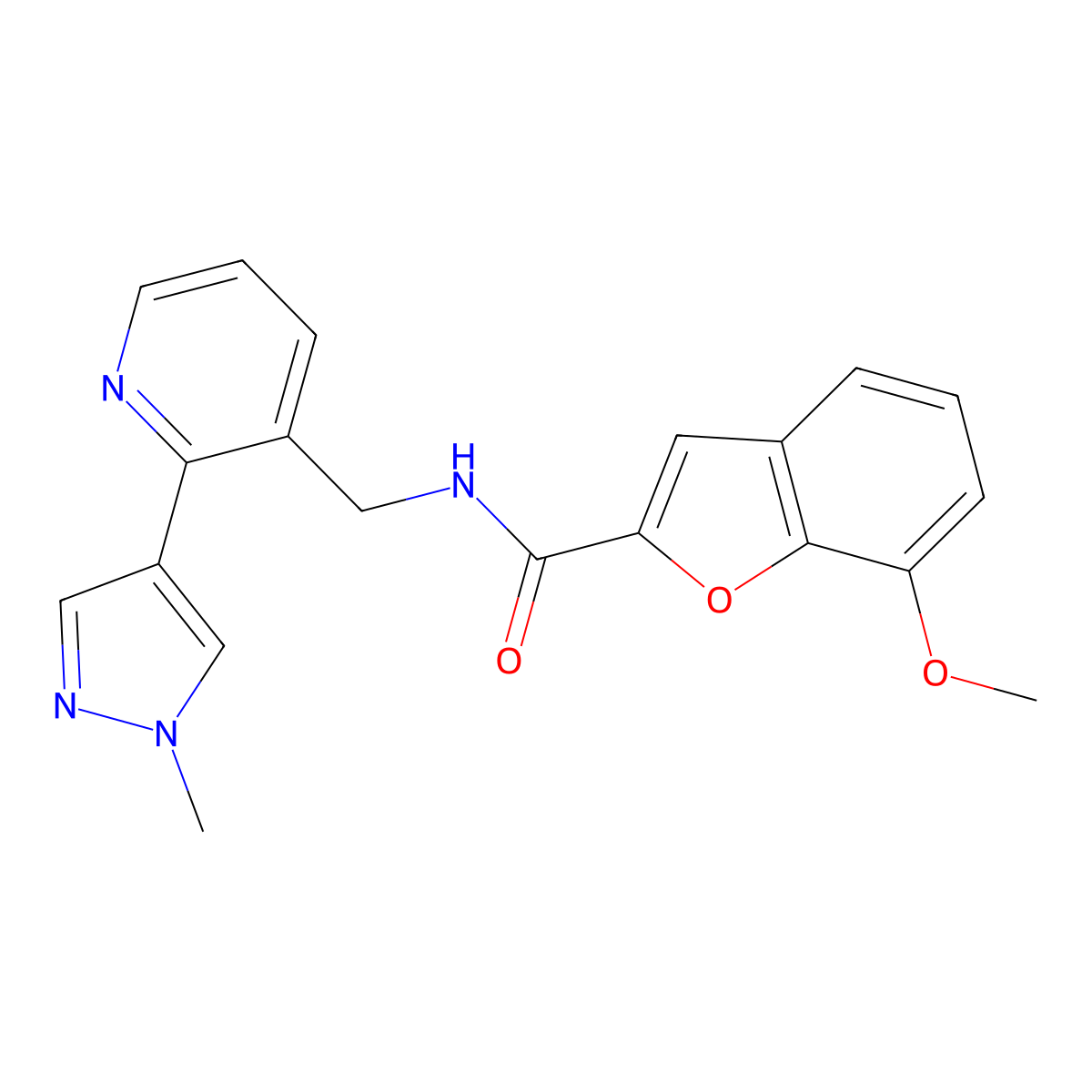 7-methoxy-N-((2-(1-methyl-1H-pyrazol-4-yl)pyridin-3-yl)methyl)benzofuran-2-carboxamide molecular structure, CAS 2034537-23-8