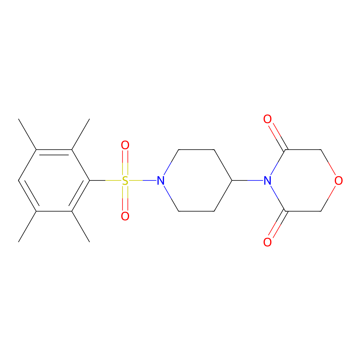 4-(1-((2,3,5,6-Tetramethylphenyl)sulfonyl)piperidin-4-yl)morpholine-3,5-dione molecular structure, CAS 2034537-31-8