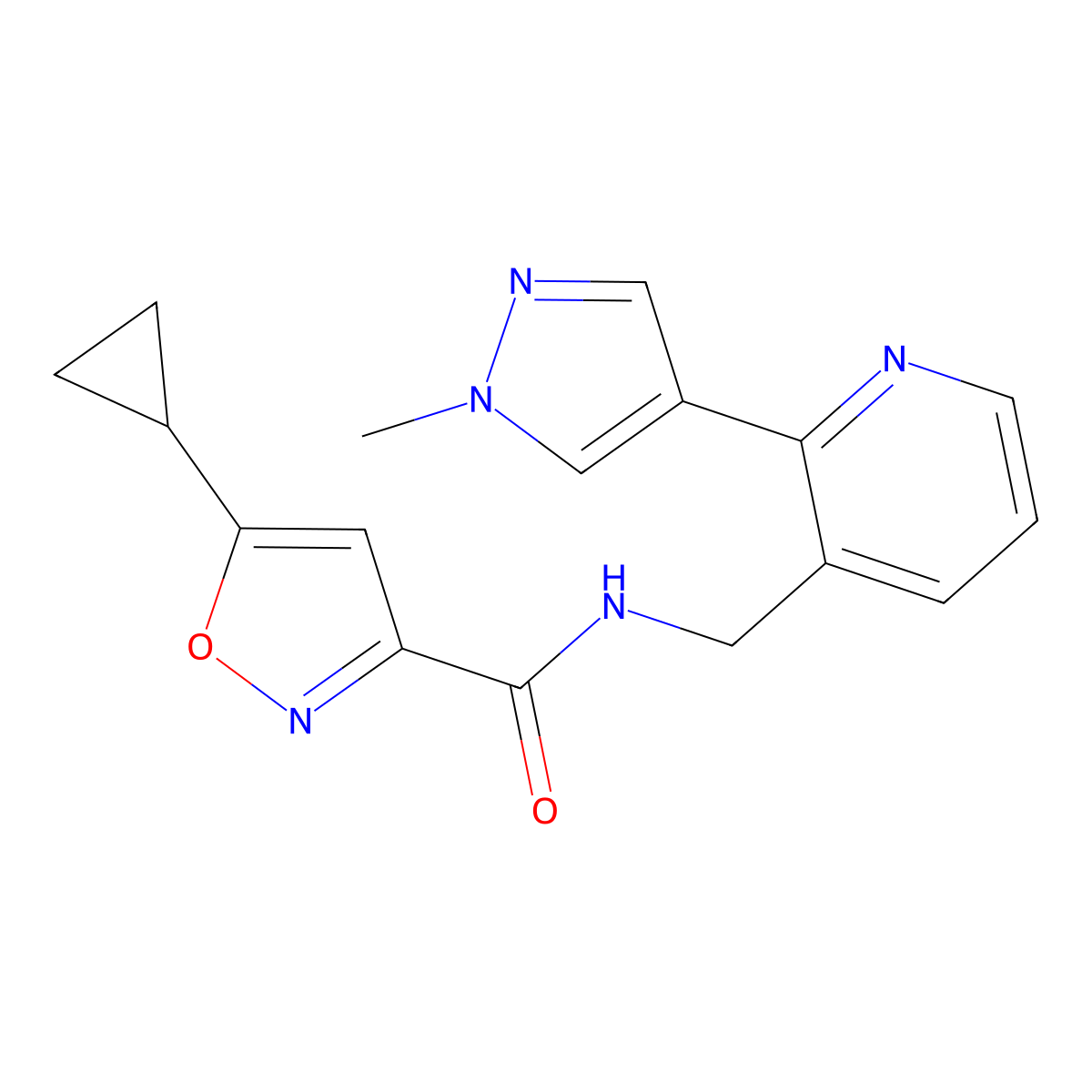 5-cyclopropyl-N-((2-(1-methyl-1H-pyrazol-4-yl)pyridin-3-yl)methyl)isoxazole-3-carboxamide molecular structure, CAS 2034537-33-0