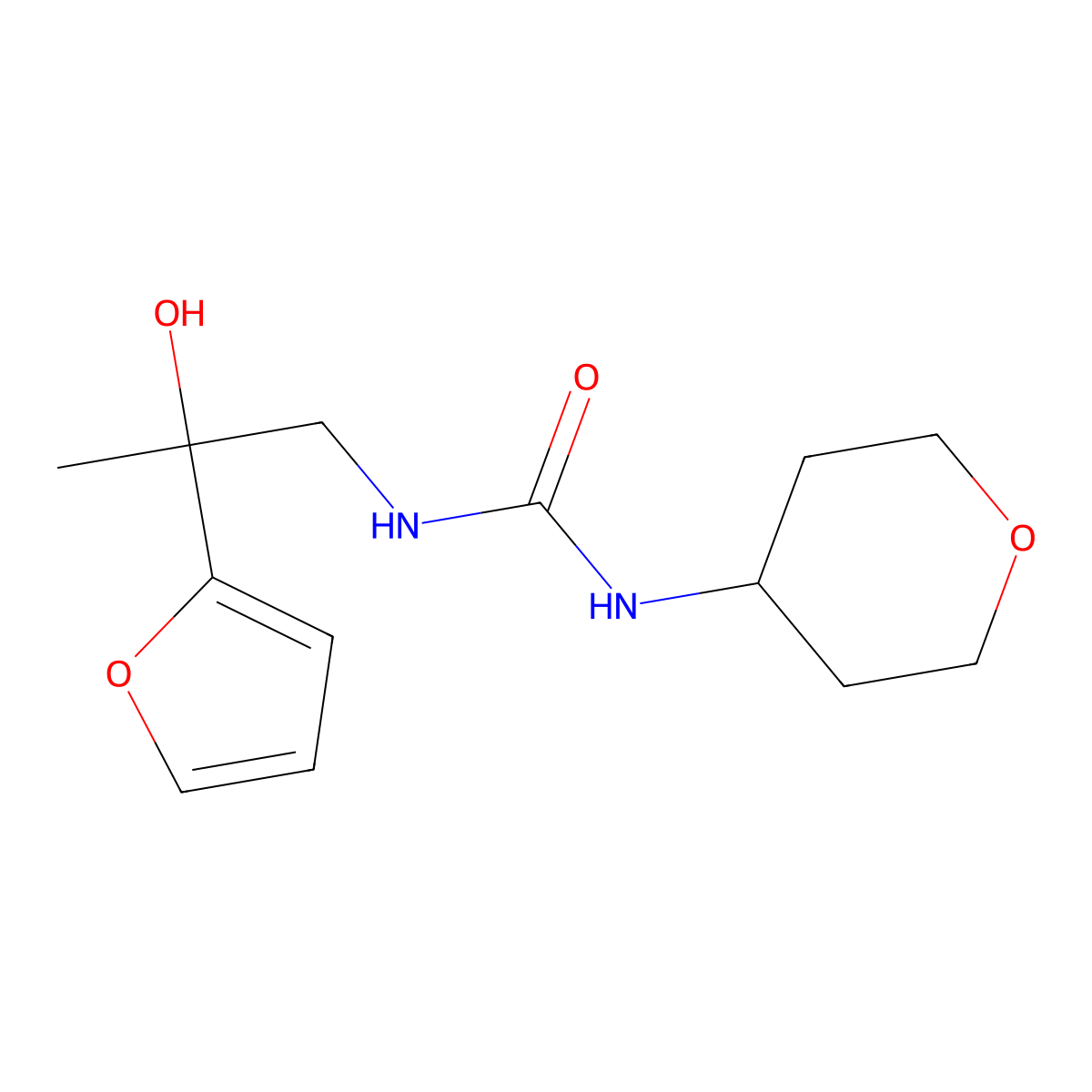 1-(2-(furan-2-yl)-2-hydroxypropyl)-3-(tetrahydro-2H-pyran-4-yl)urea molecular structure, CAS 2034537-36-3