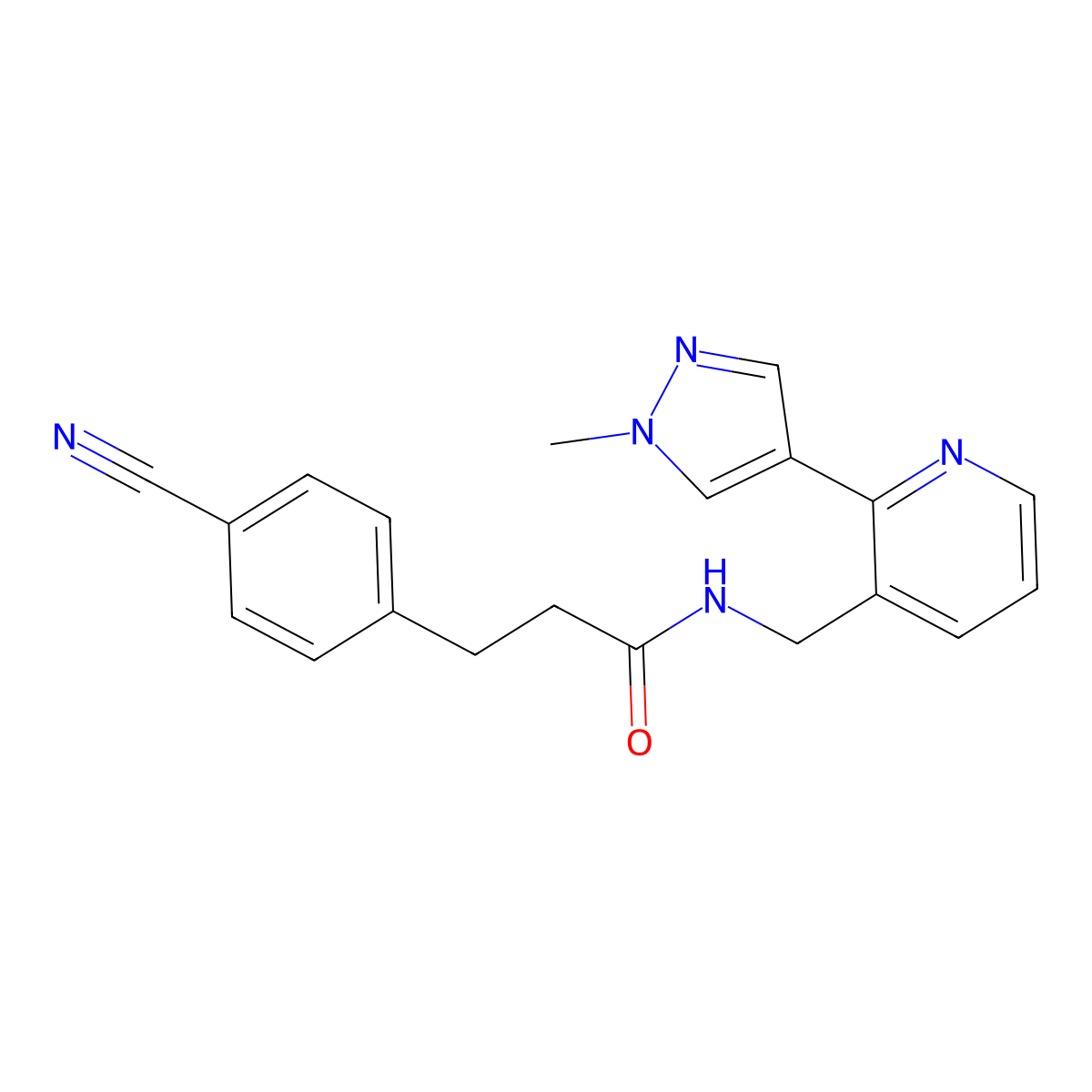3-(4-cyanophenyl)-N-{[2-(1-methyl-1H-pyrazol-4-yl)pyridin-3-yl]methyl}propanamide molecular structure, CAS 2034537-38-5