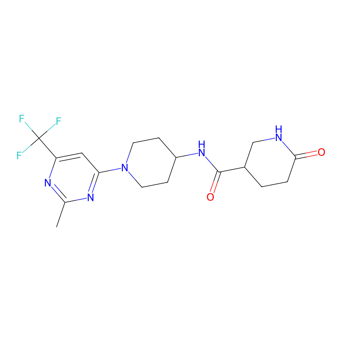 N-(1-(2-methyl-6-(trifluoromethyl)pyrimidin-4-yl)piperidin-4-yl)-6-oxopiperidine-3-carboxamide molecular structure, CAS 2034537-39-6