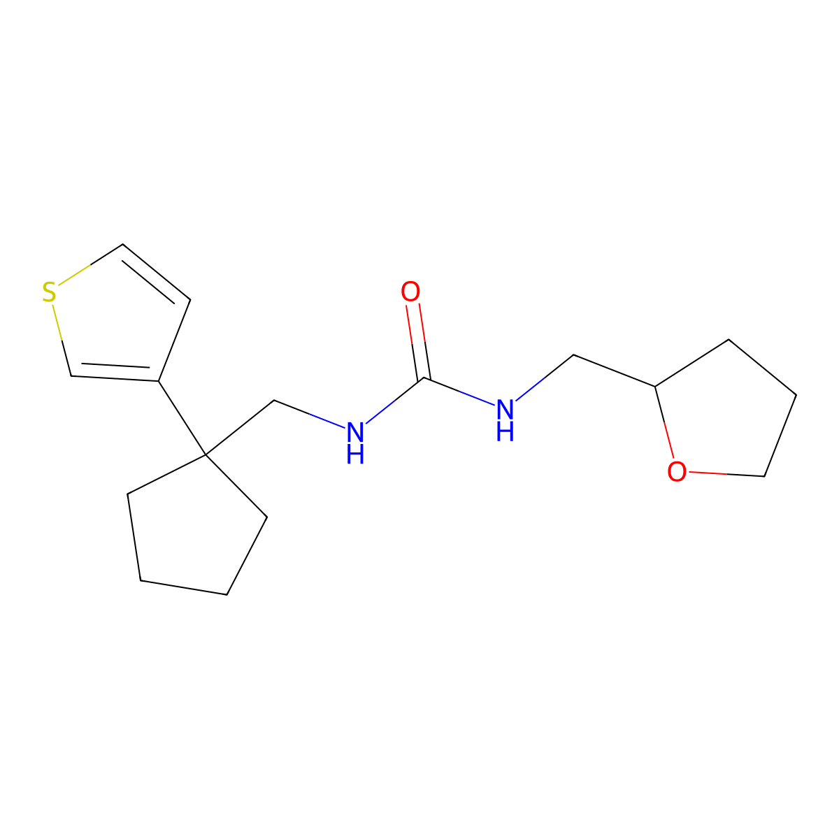 1-((Tetrahydrofuran-2-yl)methyl)-3-((1-(thiophen-3-yl)cyclopentyl)methyl)urea molecular structure, CAS 2034537-40-9