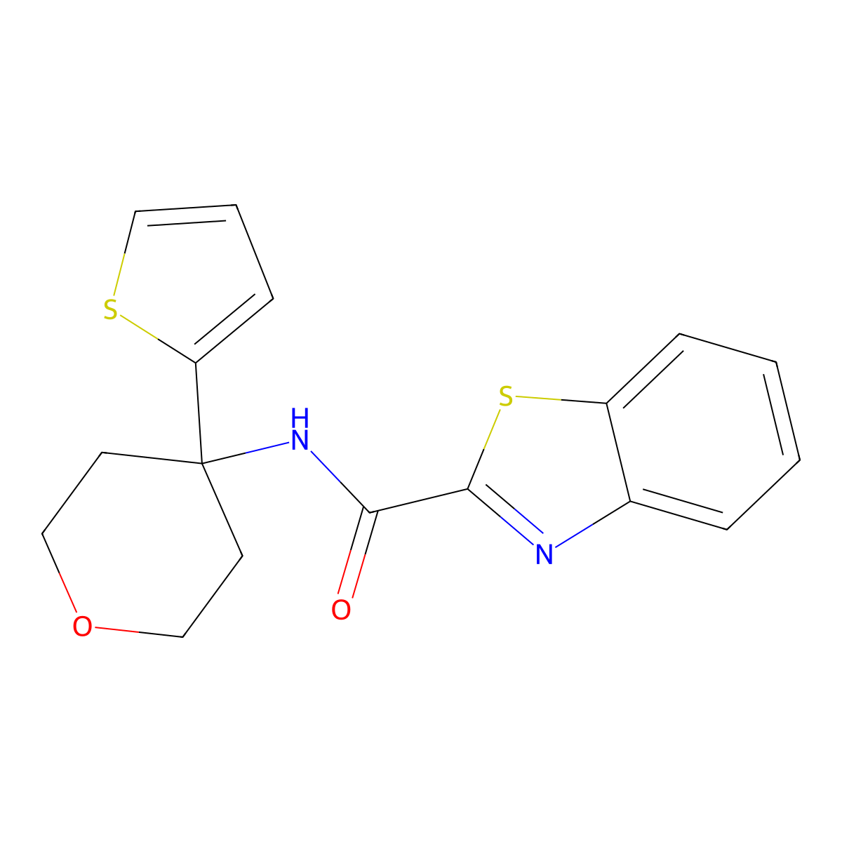 N-(4-(thiophen-2-yl)tetrahydro-2H-pyran-4-yl)benzo[d]thiazole-2-carboxamide molecular structure, CAS 2034537-41-0