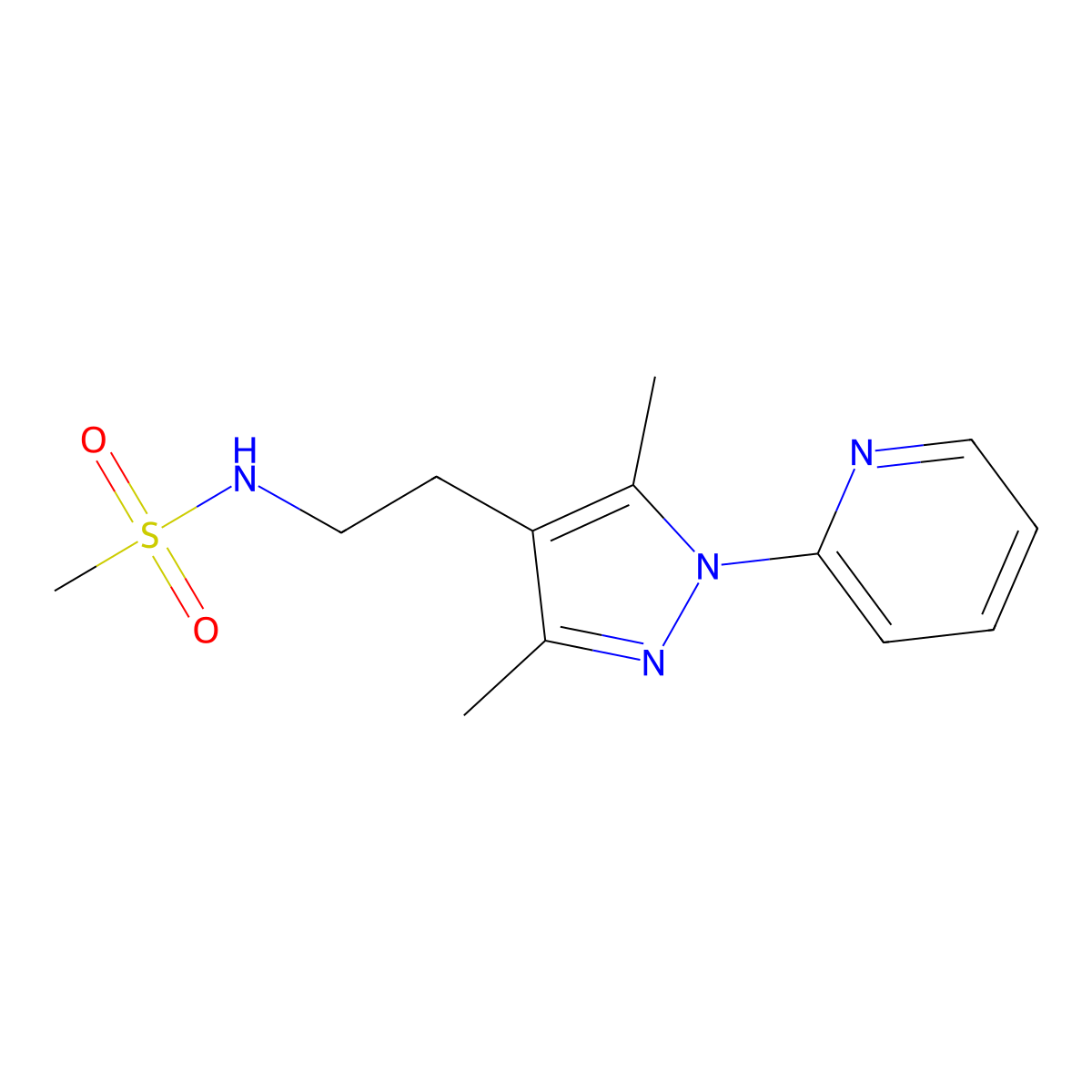 N-{2-[3,5-dimethyl-1-(pyridin-2-yl)-1H-pyrazol-4-yl]ethyl}methanesulfonamide molecular structure, CAS 2034537-43-2