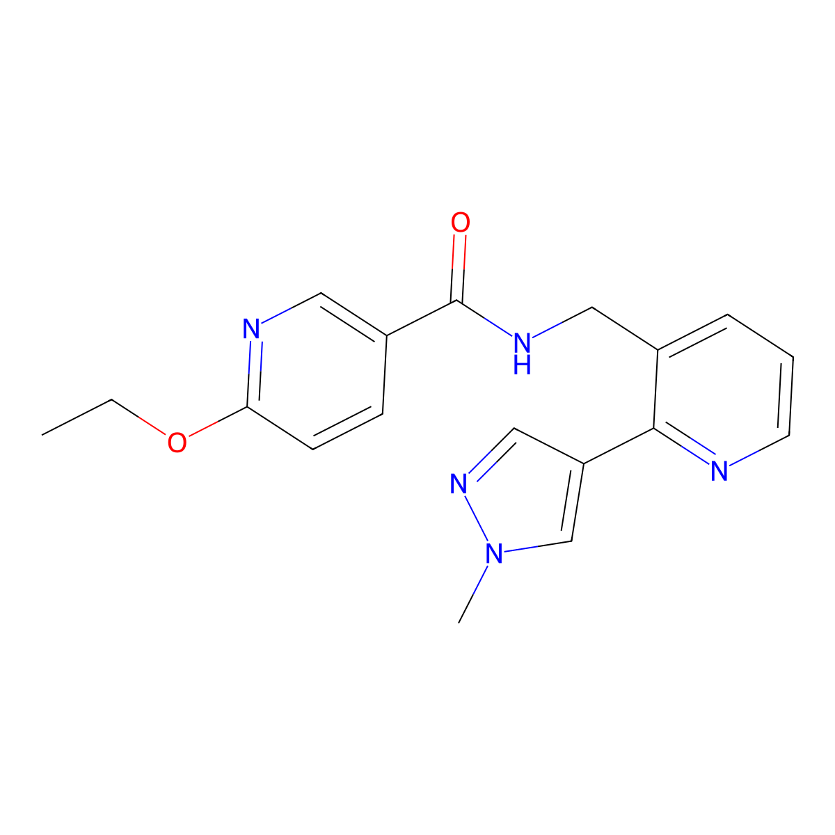 6-ethoxy-N-((2-(1-methyl-1H-pyrazol-4-yl)pyridin-3-yl)methyl)nicotinamide molecular structure, CAS 2034537-52-3