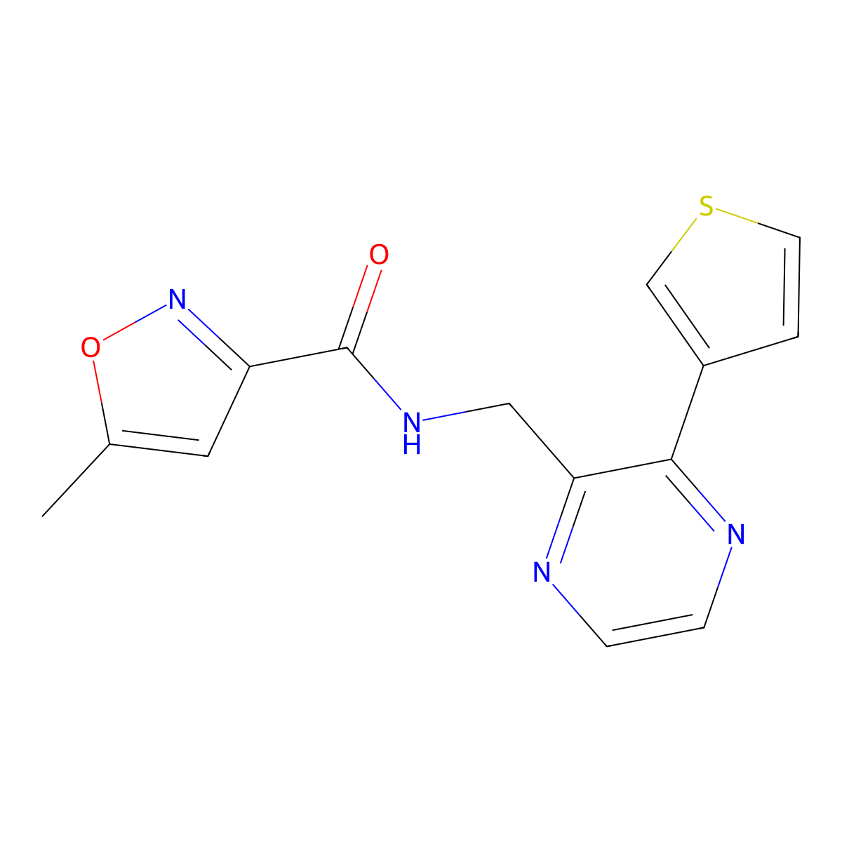 5-methyl-N-((3-(thiophen-3-yl)pyrazin-2-yl)methyl)isoxazole-3-carboxamide molecular structure, CAS 2034537-56-7