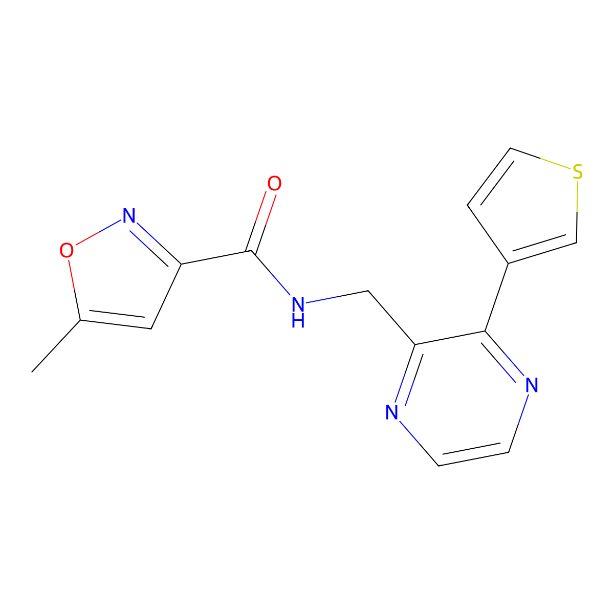 5-methyl-N-((3-(thiophen-3-yl)pyrazin-2-yl)methyl)isoxazole-3-carboxamide molecular structure, CAS 2034537-56-7