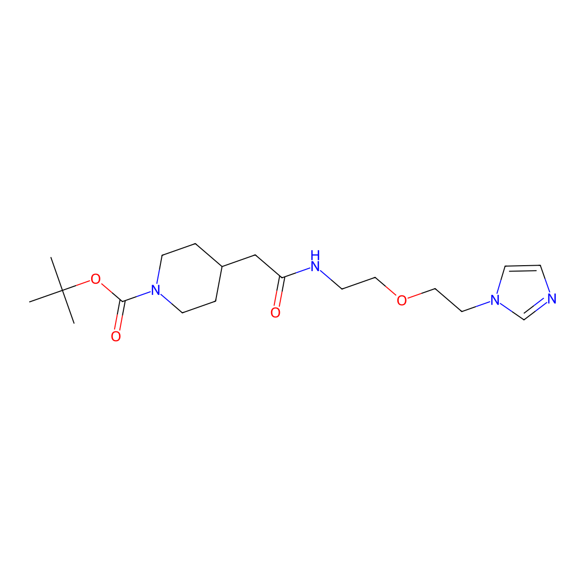 tert-butyl 4-(2-((2-(2-(1H-imidazol-1-yl)ethoxy)ethyl)amino)-2-oxoethyl)piperidine-1-carboxylate molecular structure, CAS 2034537-59-0