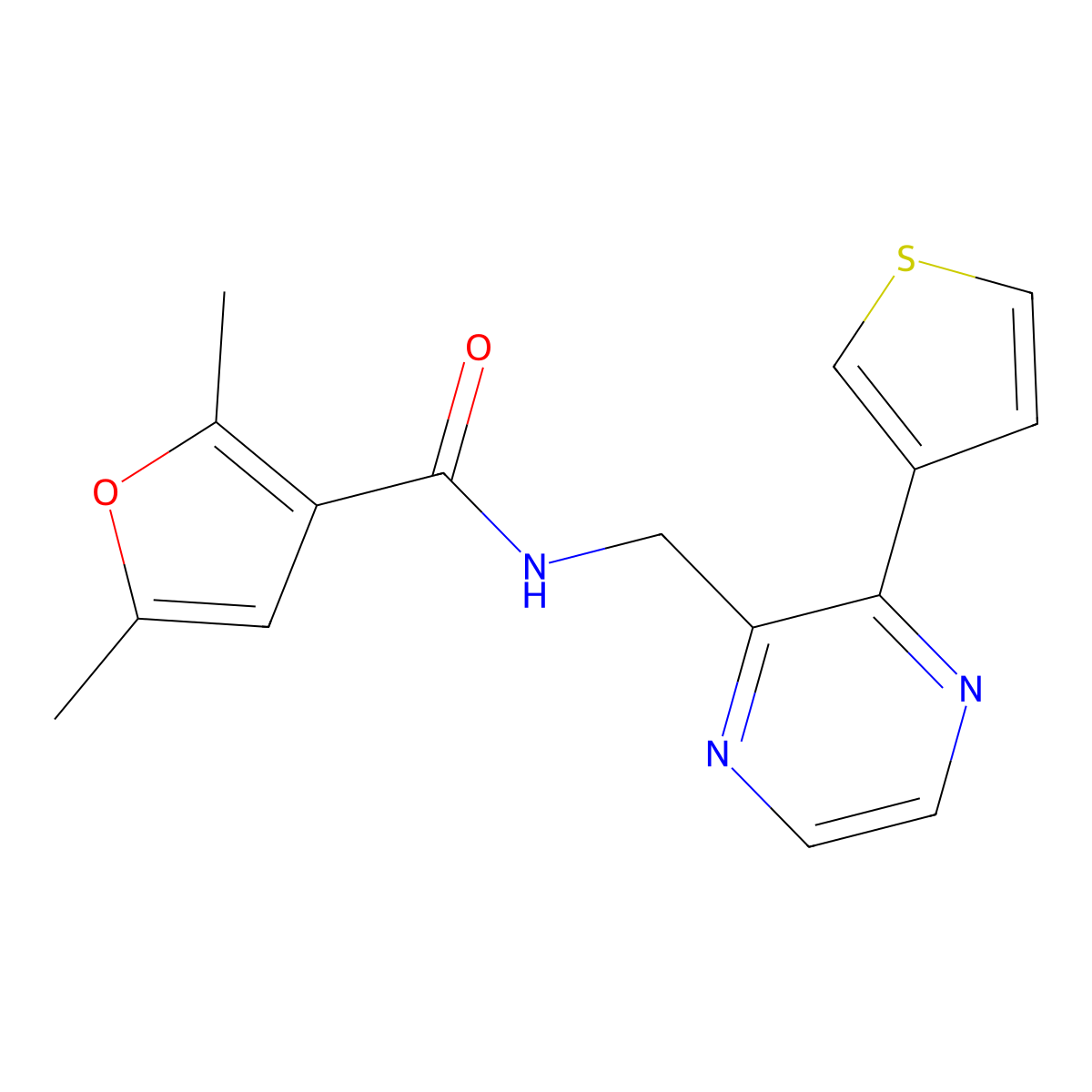 2,5-dimethyl-N-((3-(thiophen-3-yl)pyrazin-2-yl)methyl)furan-3-carboxamide molecular structure, CAS 2034537-61-4