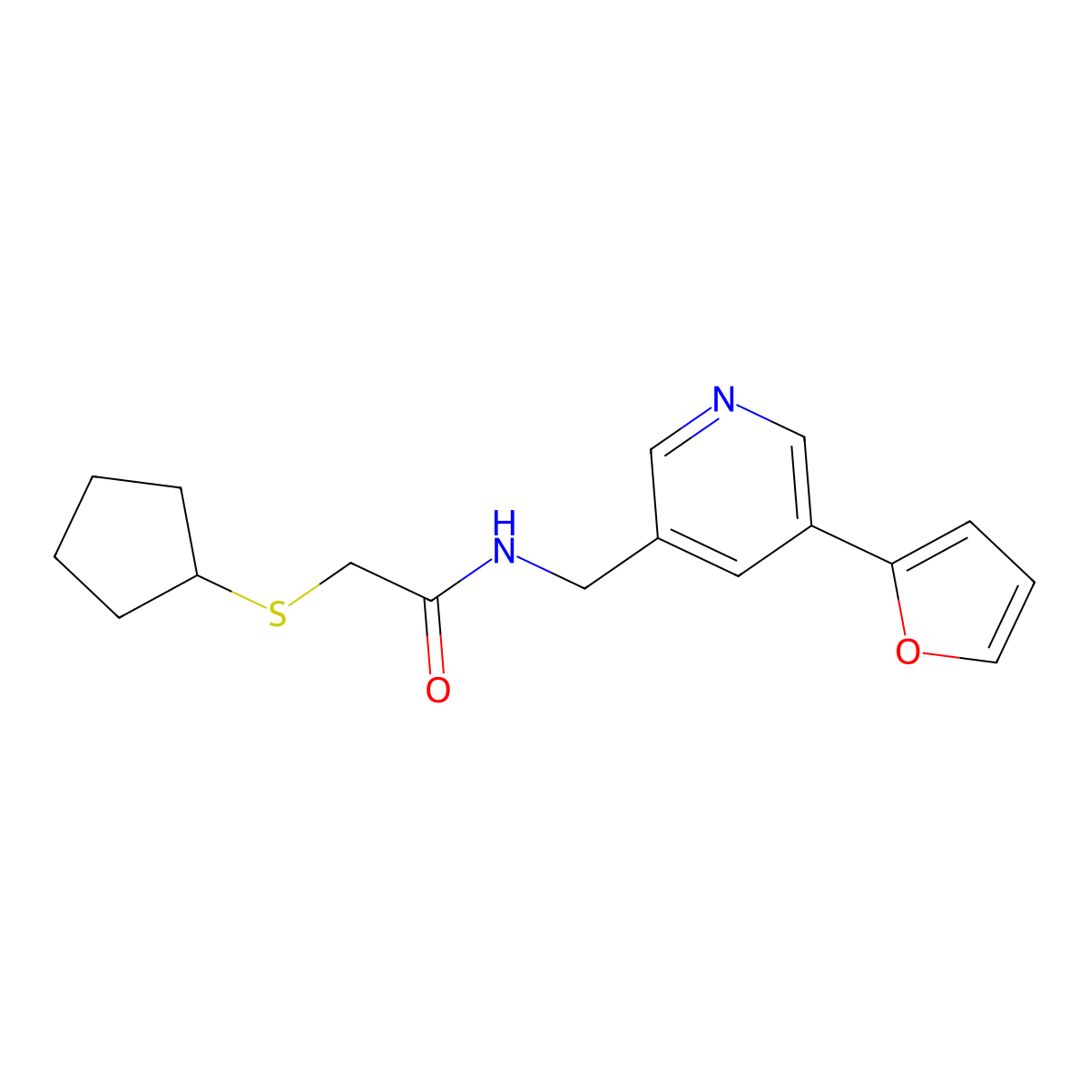 2-(cyclopentylthio)-N-((5-(furan-2-yl)pyridin-3-yl)methyl)acetamide molecular structure, CAS 2034537-63-6