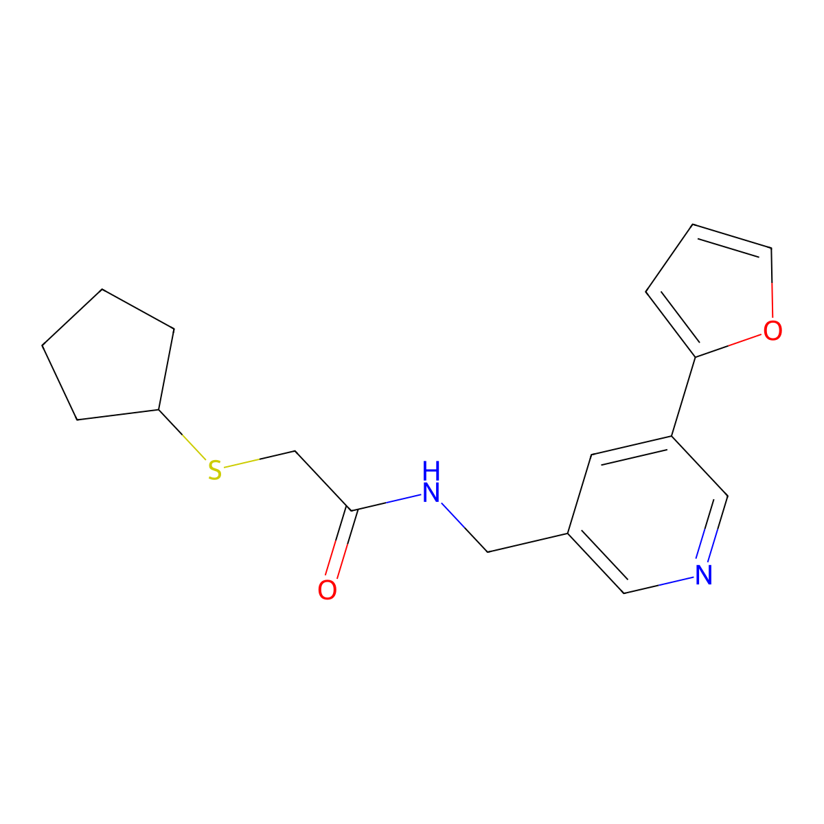 2-(cyclopentylthio)-N-((5-(furan-2-yl)pyridin-3-yl)methyl)acetamide molecular structure, CAS 2034537-63-6
