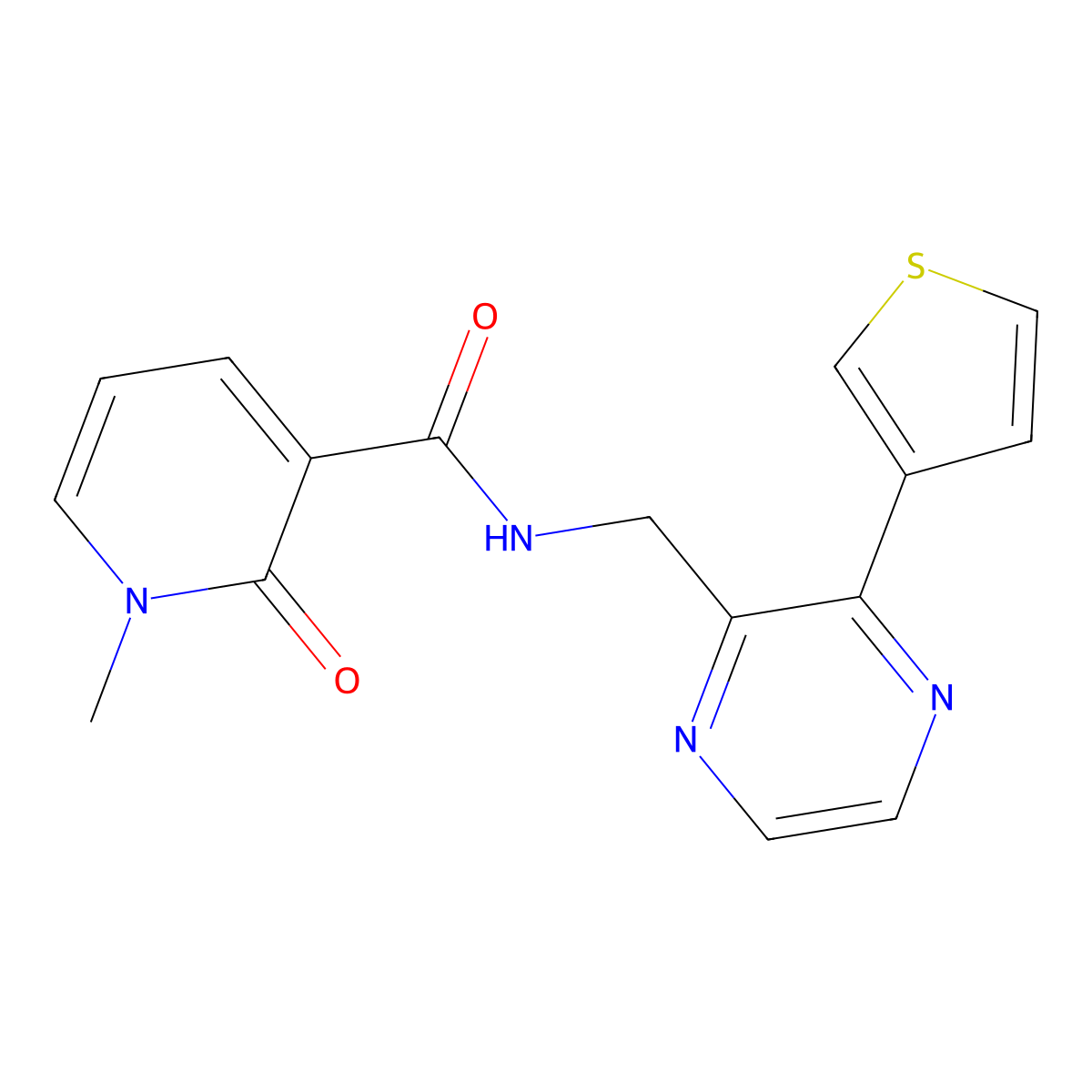 1-methyl-2-oxo-N-{[3-(thiophen-3-yl)pyrazin-2-yl]methyl}-1,2-dihydropyridine-3-carboxamide molecular structure, CAS 2034537-65-8