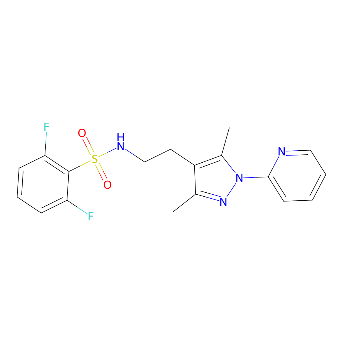 N-(2-(3,5-dimethyl-1-(pyridin-2-yl)-1H-pyrazol-4-yl)ethyl)-2,6-difluorobenzenesulfonamide molecular structure, CAS 2034537-70-5