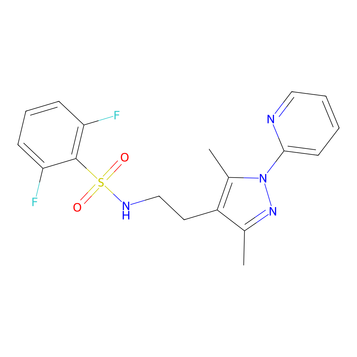 N-(2-(3,5-dimethyl-1-(pyridin-2-yl)-1H-pyrazol-4-yl)ethyl)-2,6-difluorobenzenesulfonamide molecular structure, CAS 2034537-70-5