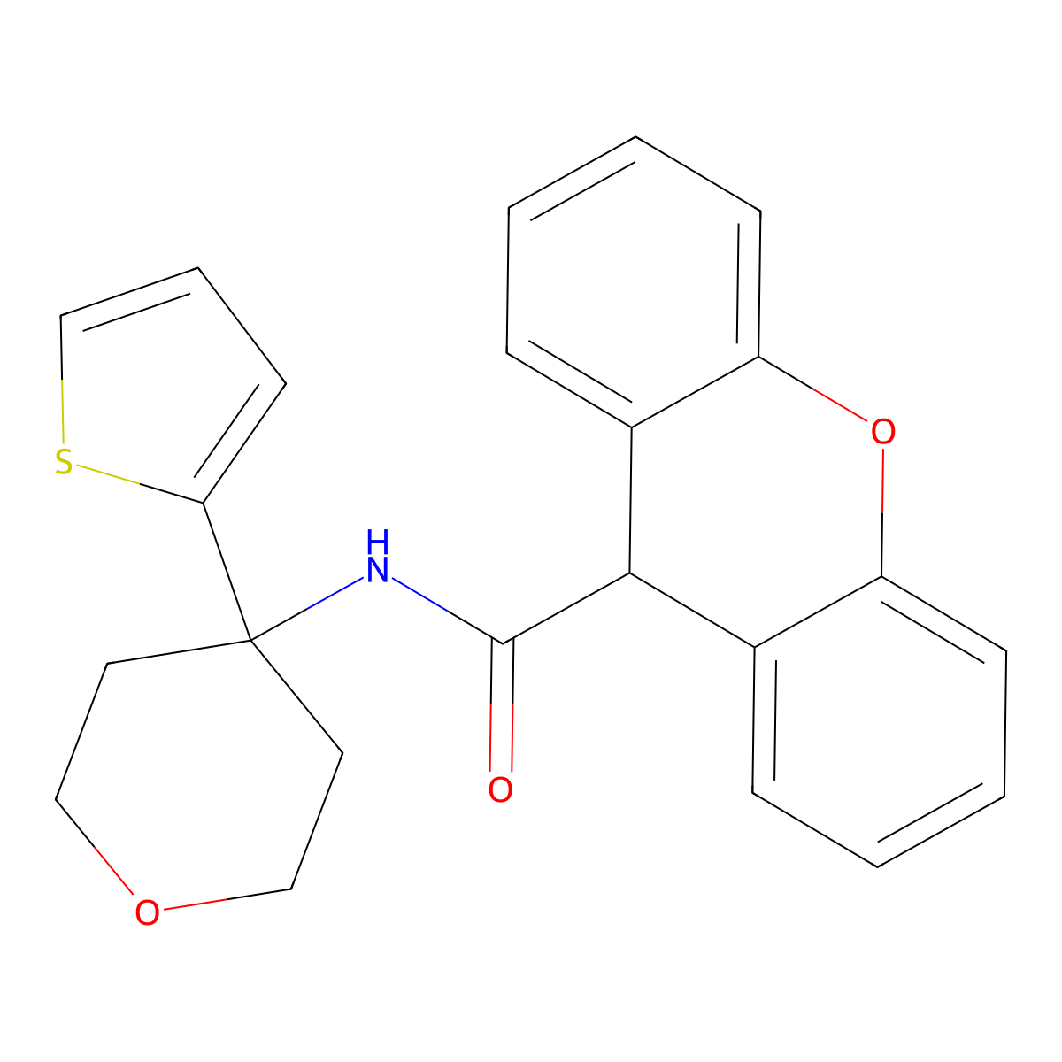 N-(4-(thiophen-2-yl)tetrahydro-2H-pyran-4-yl)-9H-xanthene-9-carboxamide molecular structure, CAS 2034537-72-7