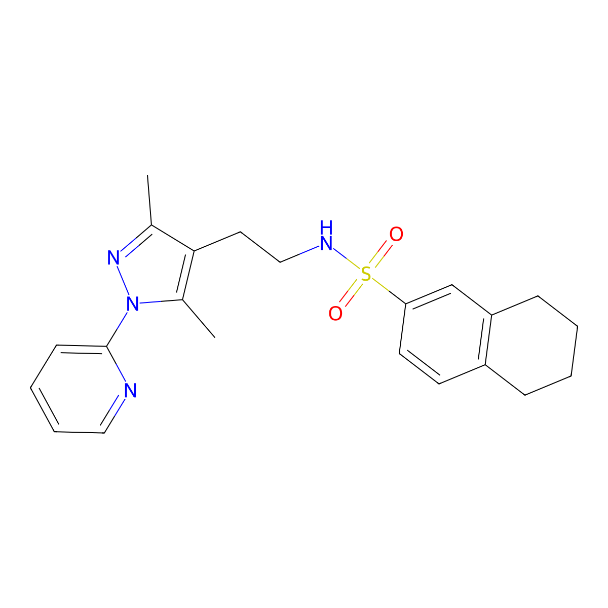 N-{2-[3,5-dimethyl-1-(pyridin-2-yl)-1H-pyrazol-4-yl]ethyl}-5,6,7,8-tetrahydronaphthalene-2-sulfonamide molecular structure, CAS 2034537-74-9