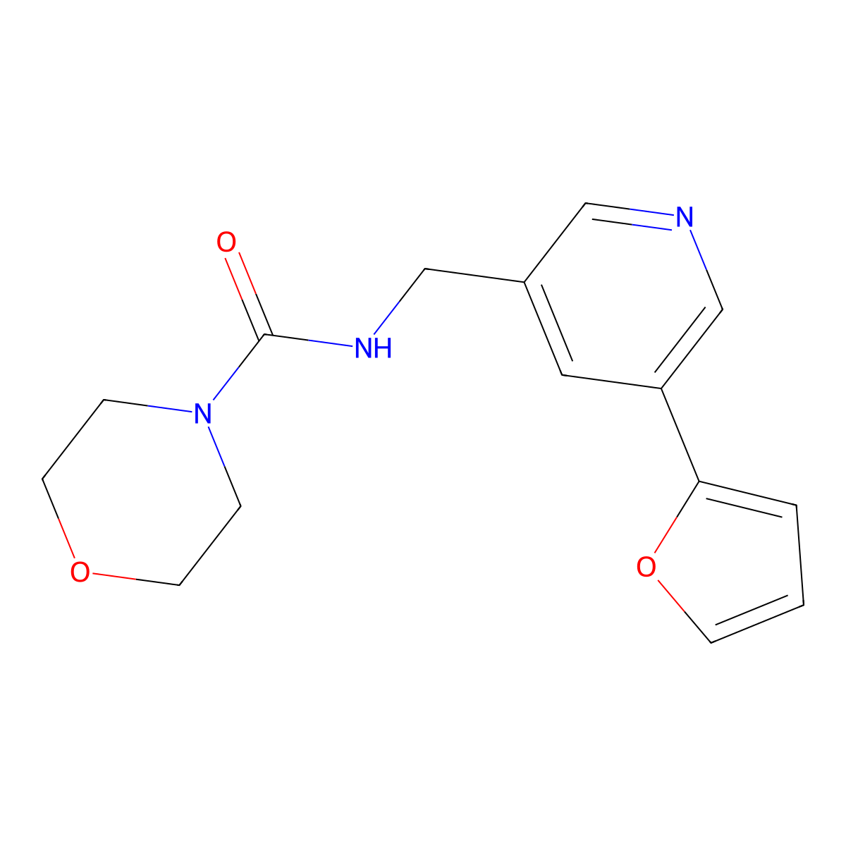 N-((5-(furan-2-yl)pyridin-3-yl)methyl)morpholine-4-carboxamide molecular structure, CAS 2034537-75-0