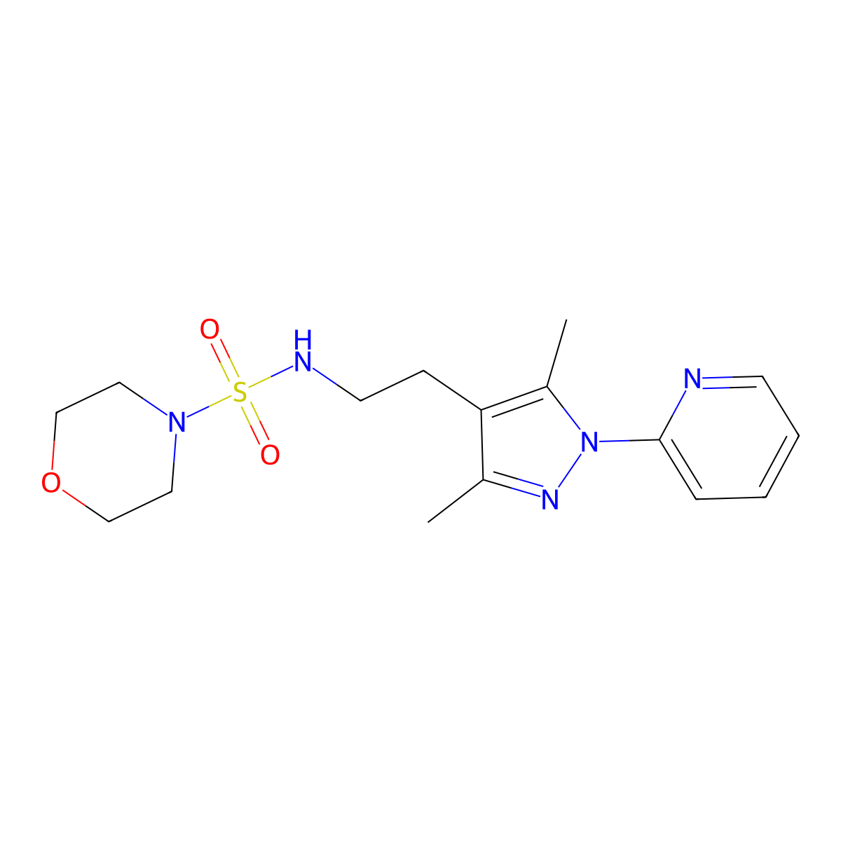 N-{2-[3,5-dimethyl-1-(pyridin-2-yl)-1H-pyrazol-4-yl]ethyl}morpholine-4-sulfonamide molecular structure, CAS 2034537-80-7