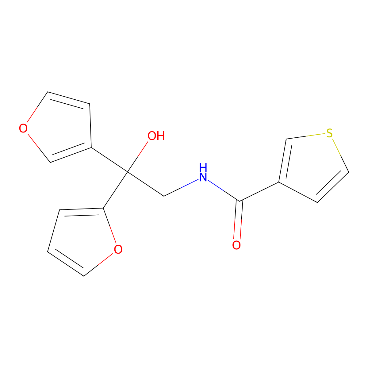 N-[2-(furan-2-yl)-2-(furan-3-yl)-2-hydroxyethyl]thiophene-3-carboxamide molecular structure, CAS 2034537-88-5