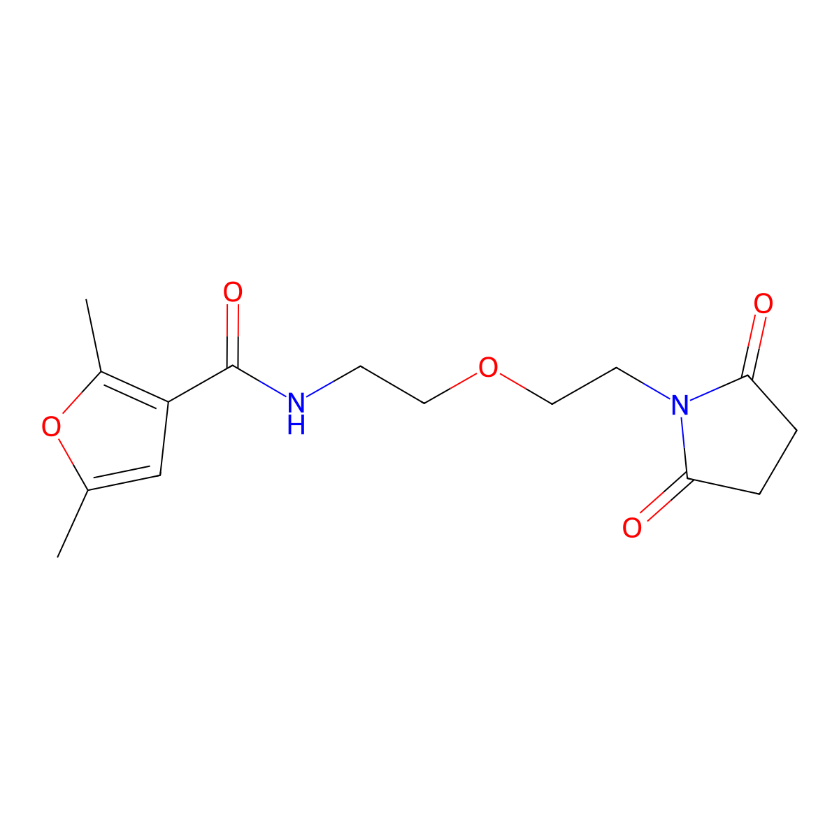 N-{2-[2-(2,5-dioxopyrrolidin-1-yl)ethoxy]ethyl}-2,5-dimethylfuran-3-carboxamide molecular structure, CAS 2034537-89-6