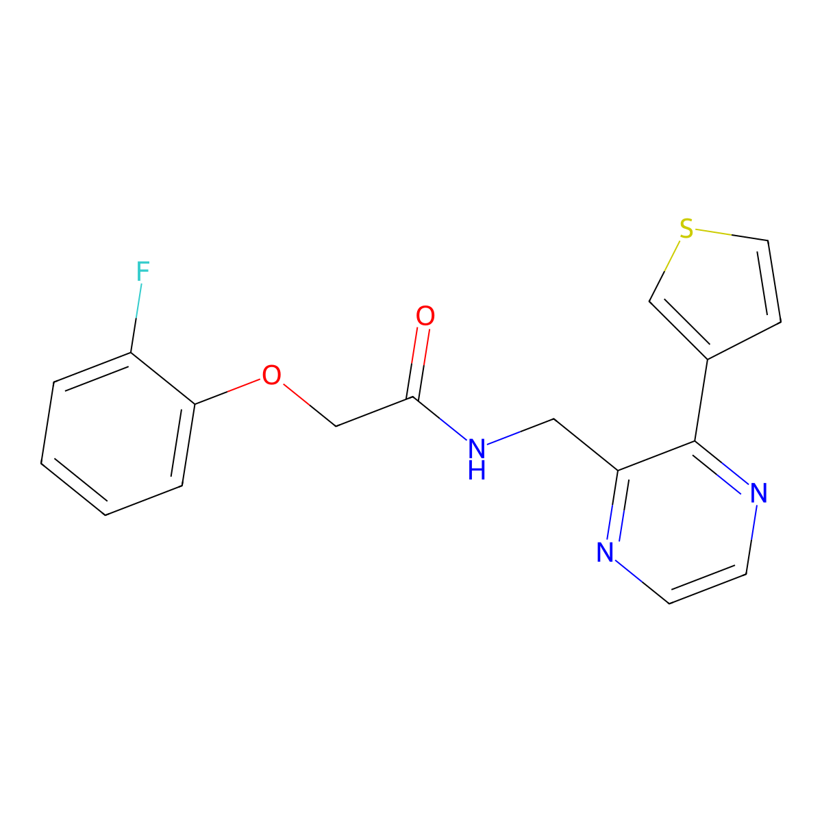 2-(2-fluorophenoxy)-N-((3-(thiophen-3-yl)pyrazin-2-yl)methyl)acetamide molecular structure, CAS 2034537-90-9