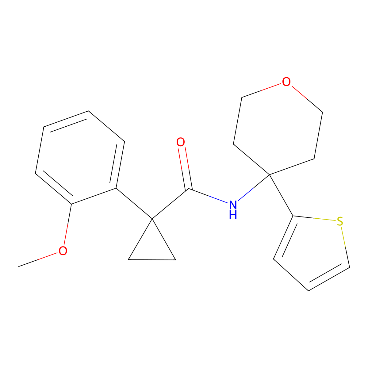 1-(2-methoxyphenyl)-N-(4-(thiophen-2-yl)tetrahydro-2H-pyran-4-yl)cyclopropanecarboxamide molecular structure, CAS 2034537-94-3