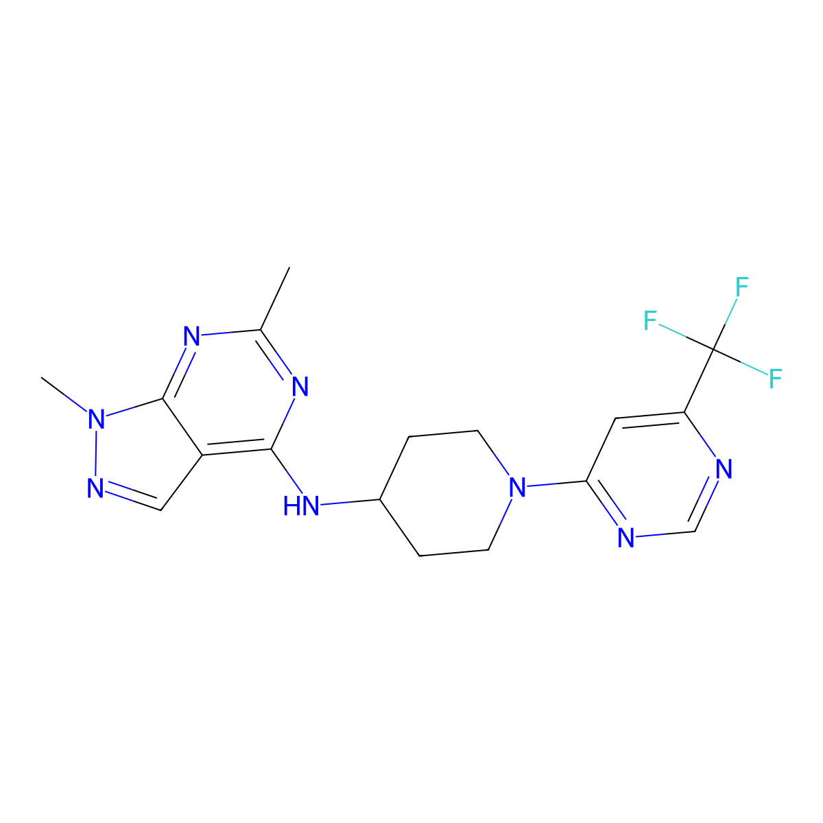 N-{1,6-dimethyl-1H-pyrazolo[3,4-d]pyrimidin-4-yl}-1-[6-(trifluoromethyl)pyrimidin-4-yl]piperidin-4-amine molecular structure, CAS 2034537-95-4
