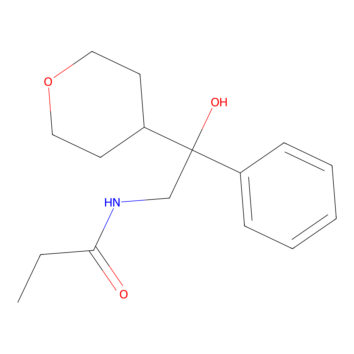 N-(2-hydroxy-2-phenyl-2-(tetrahydro-2H-pyran-4-yl)ethyl)propionamide molecular structure, CAS 2034538-01-5