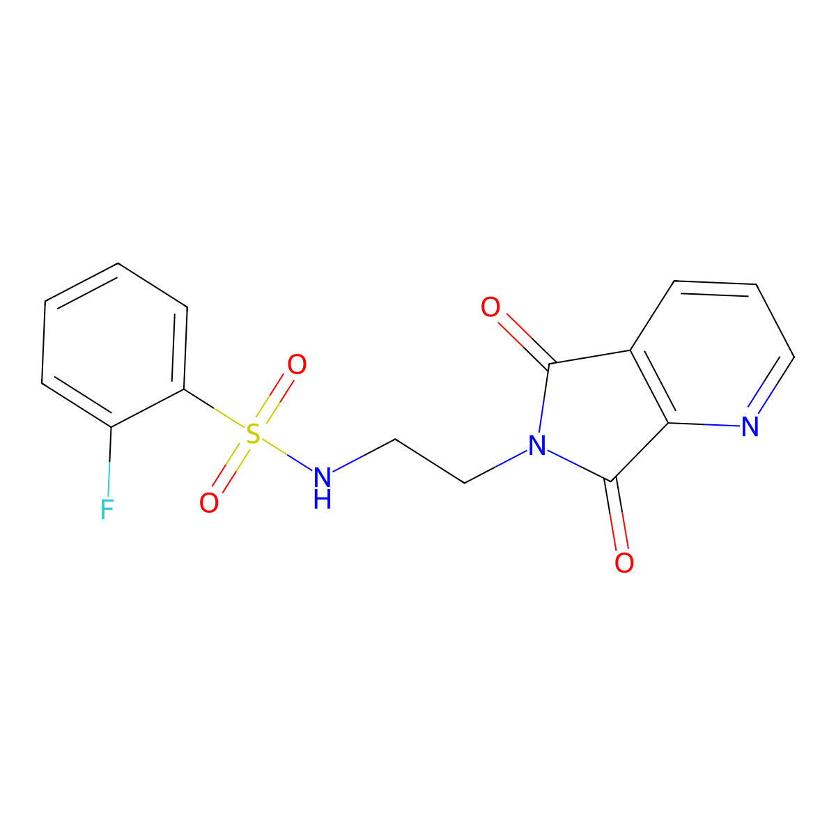 N-(2-{5,7-dioxo-5H,6H,7H-pyrrolo[3,4-b]pyridin-6-yl}ethyl)-2-fluorobenzene-1-sulfonamide molecular structure, CAS 2034538-02-6
