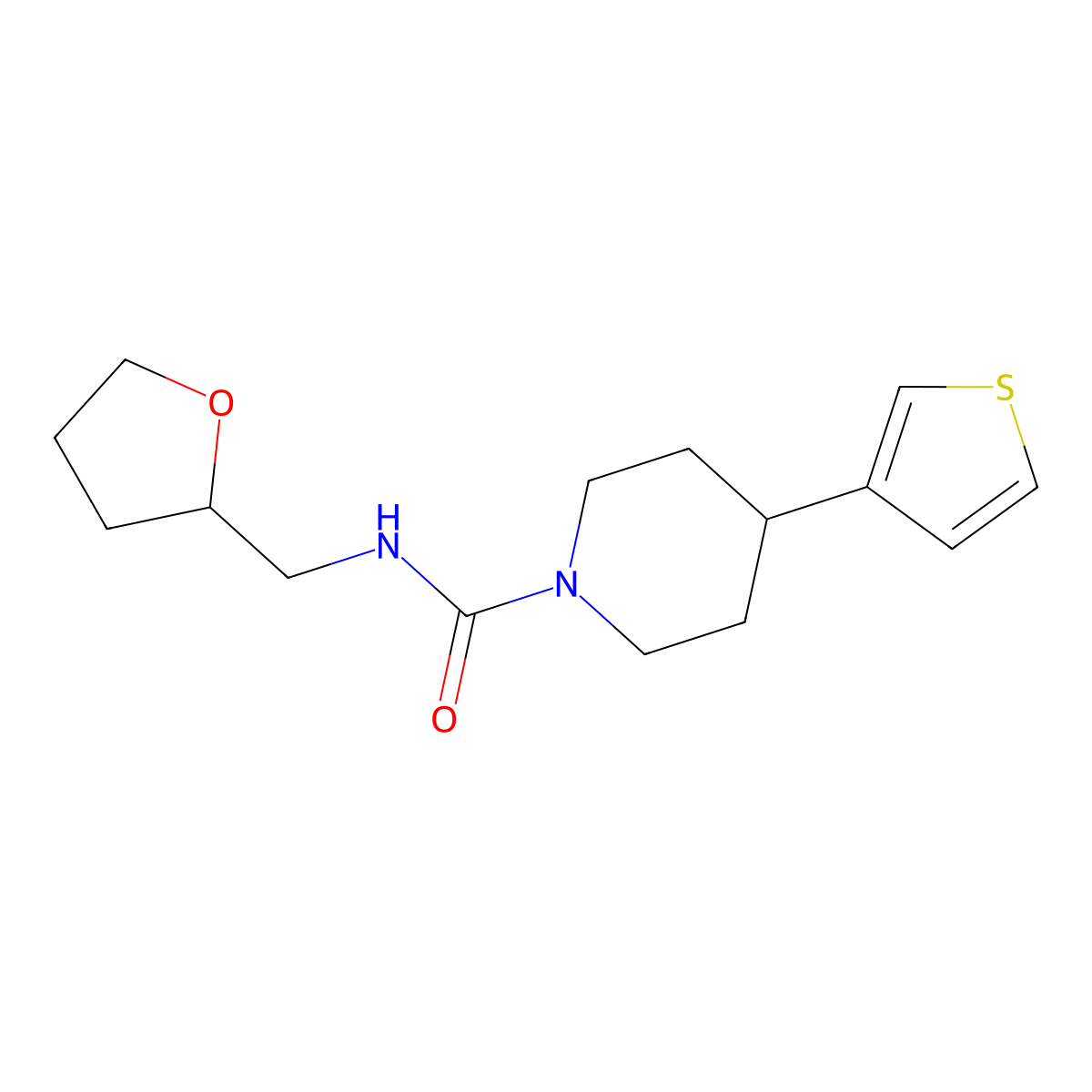 N-((tetrahydrofuran-2-yl)methyl)-4-(thiophen-3-yl)piperidine-1-carboxamide molecular structure, CAS 2034538-07-1