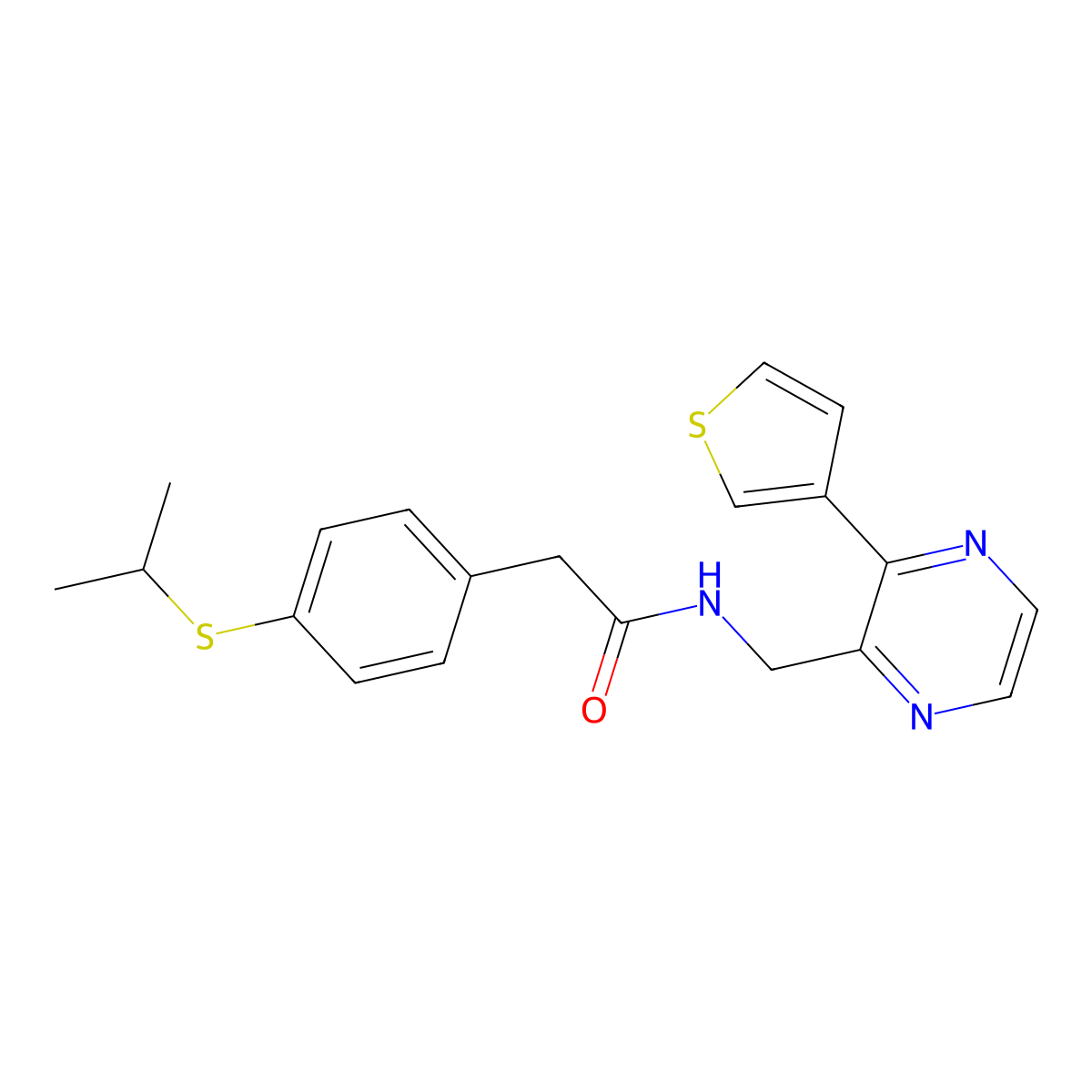 2-(4-(isopropylthio)phenyl)-N-((3-(thiophen-3-yl)pyrazin-2-yl)methyl)acetamide molecular structure, CAS 2034538-10-6