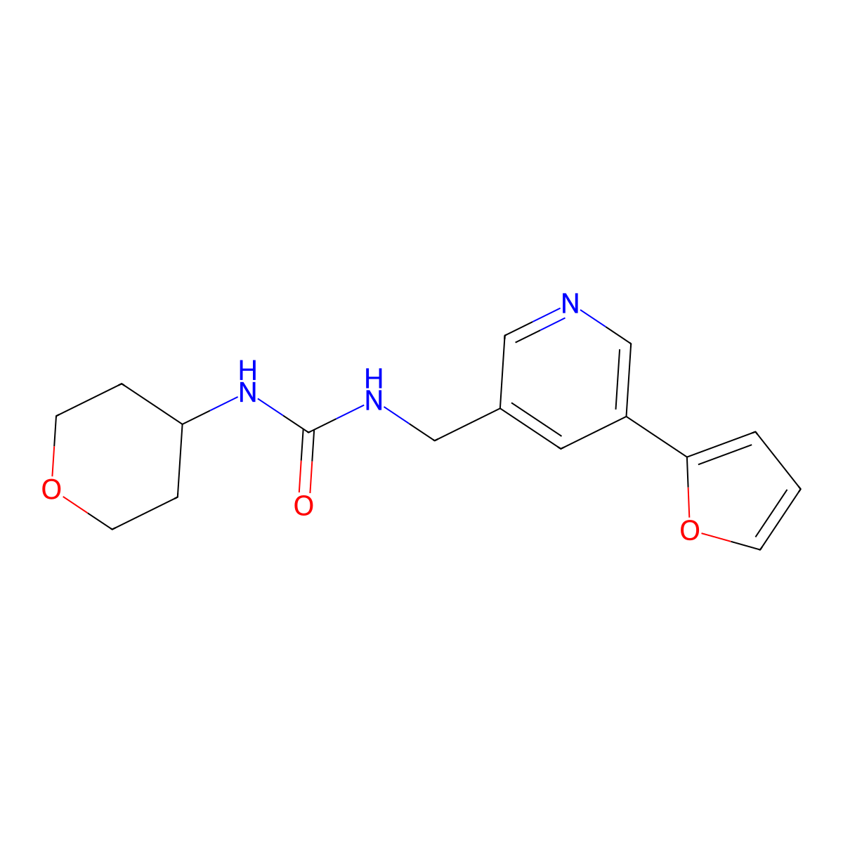 1-((5-(furan-2-yl)pyridin-3-yl)methyl)-3-(tetrahydro-2H-pyran-4-yl)urea molecular structure, CAS 2034538-11-7