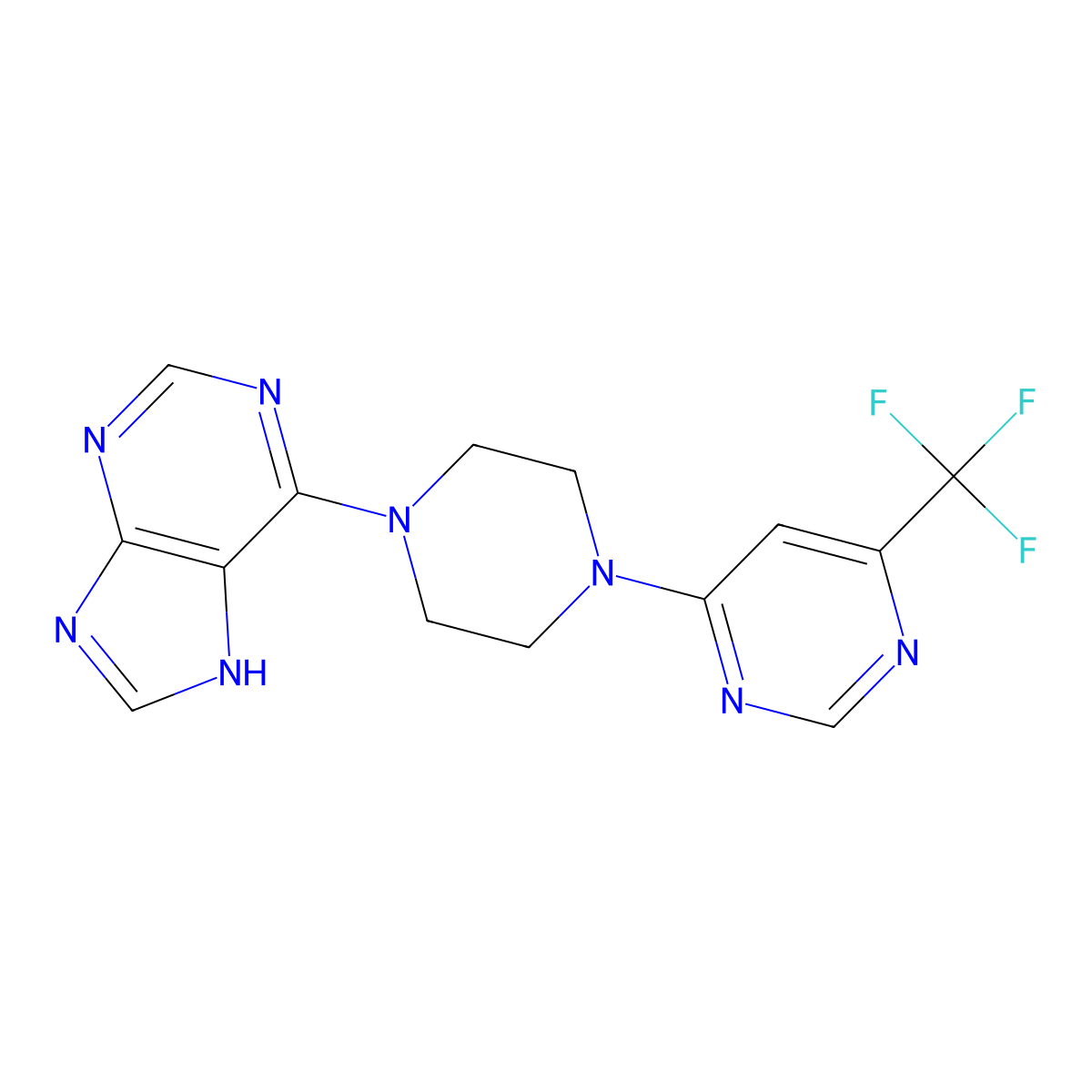 6-{4-[6-(trifluoromethyl)pyrimidin-4-yl]piperazin-1-yl}-9H-purine molecular structure, CAS 2034538-18-4