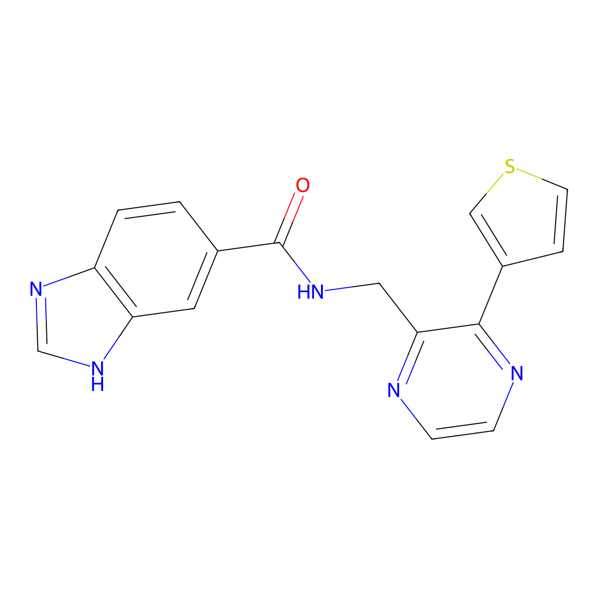 N-((3-(thiophen-3-yl)pyrazin-2-yl)methyl)-1H-benzo[d]imidazole-5-carboxamide molecular structure, CAS 2034538-21-9