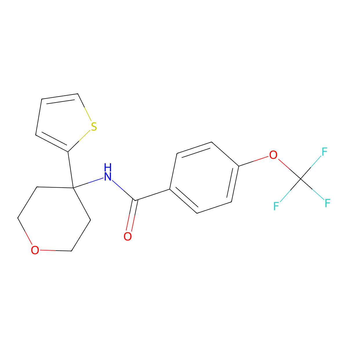 N-(4-(thiophen-2-yl)tetrahydro-2H-pyran-4-yl)-4-(trifluoromethoxy)benzamide molecular structure, CAS 2034538-22-0