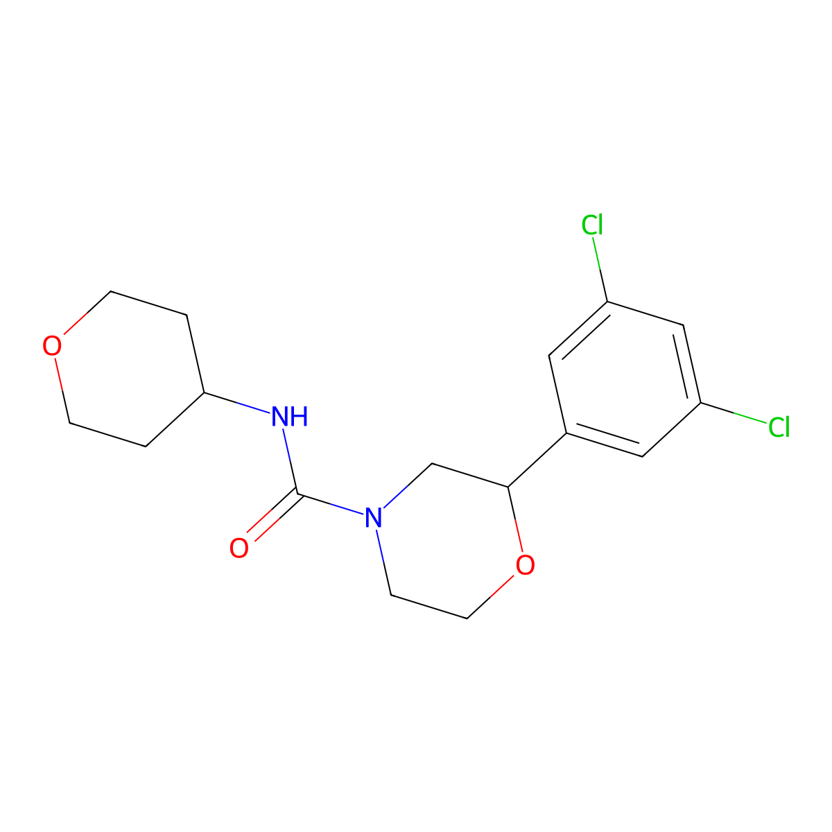 2-(3,5-dichlorophenyl)-N-(oxan-4-yl)morpholine-4-carboxamide molecular structure, CAS 2034538-23-1