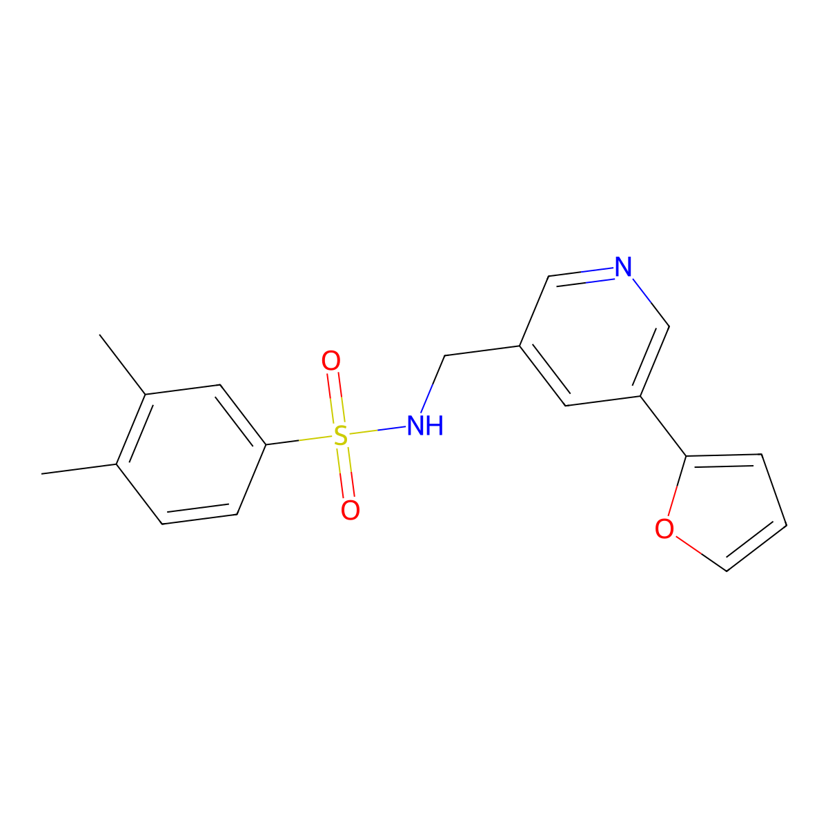 N-((5-(furan-2-yl)pyridin-3-yl)methyl)-3,4-dimethylbenzenesulfonamide molecular structure, CAS 2034538-25-3