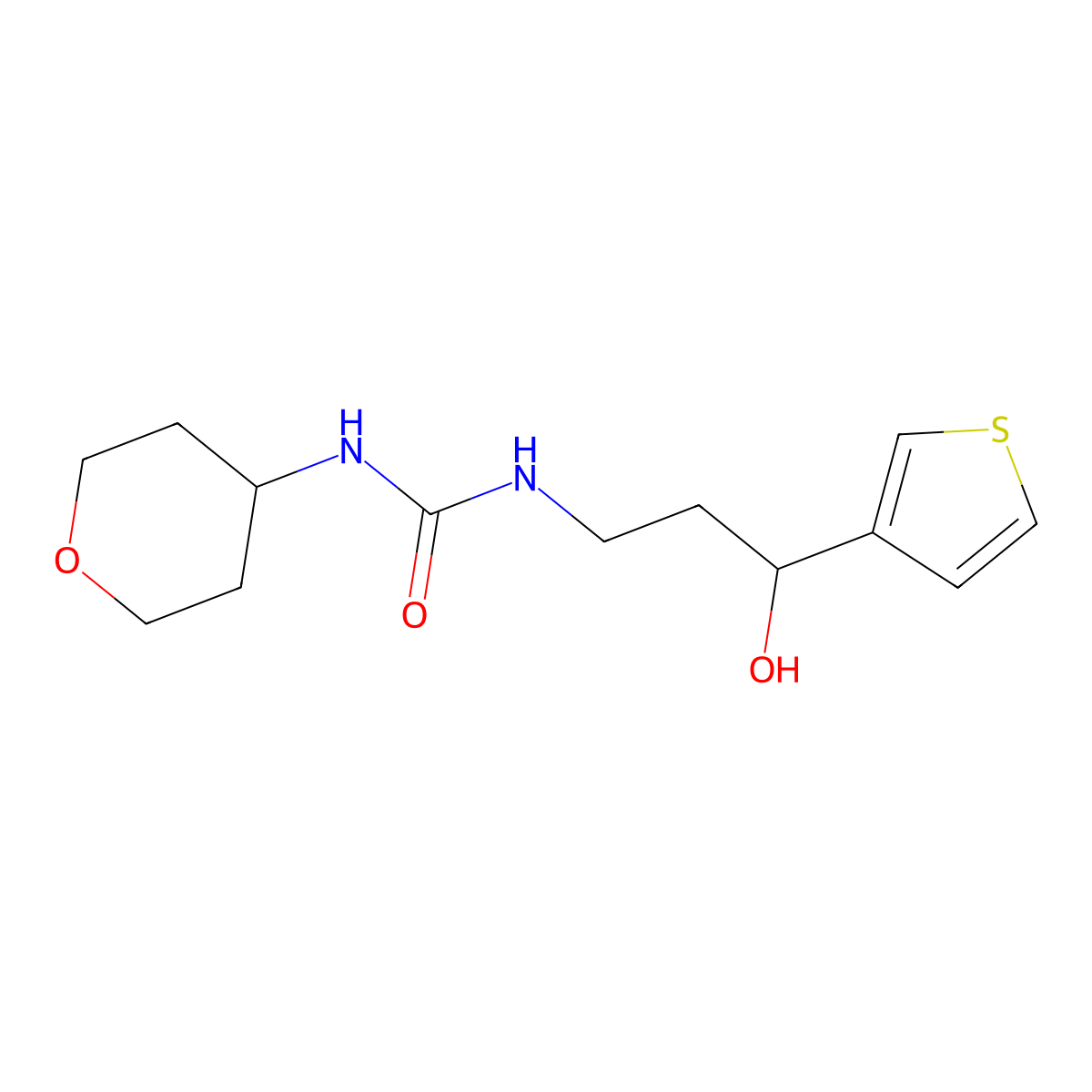 1-(3-hydroxy-3-(thiophen-3-yl)propyl)-3-(tetrahydro-2H-pyran-4-yl)urea molecular structure, CAS 2034538-26-4