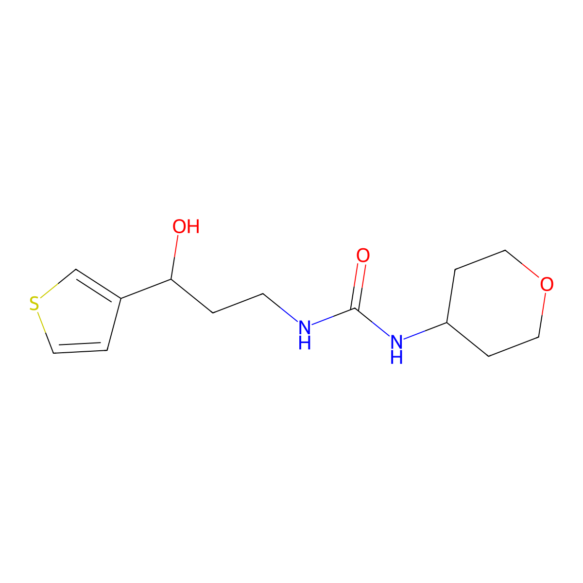 1-(3-hydroxy-3-(thiophen-3-yl)propyl)-3-(tetrahydro-2H-pyran-4-yl)urea molecular structure, CAS 2034538-26-4