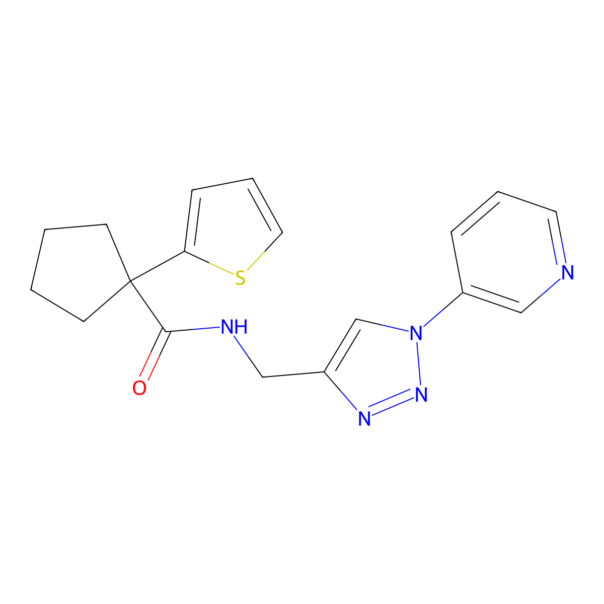 N-((1-(pyridin-3-yl)-1H-1,2,3-triazol-4-yl)methyl)-1-(thiophen-2-yl)cyclopentanecarboxamide molecular structure, CAS 2034538-27-5