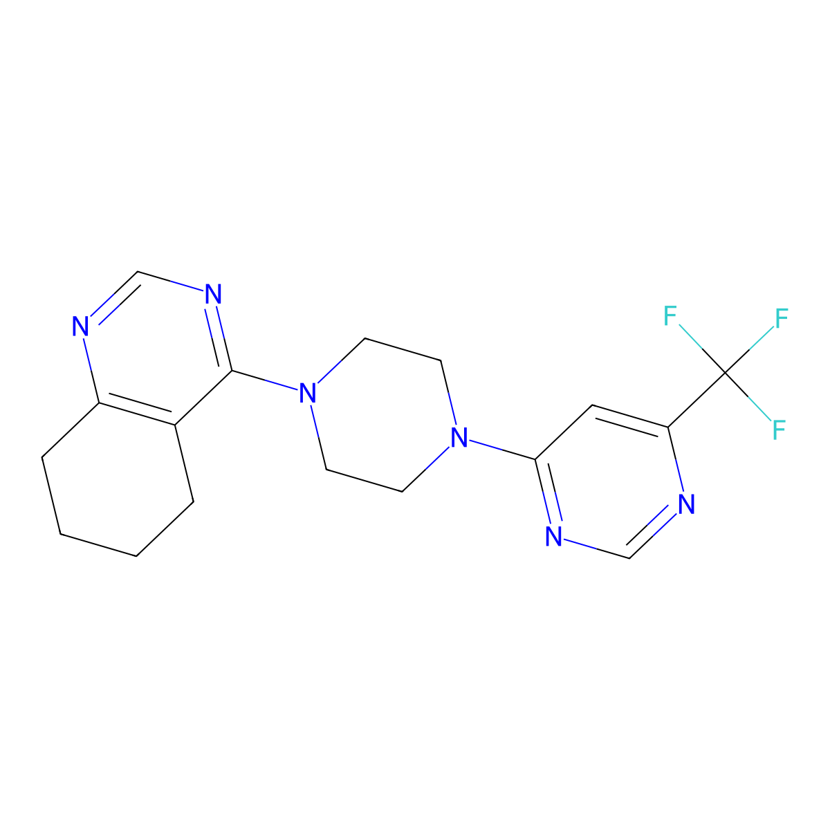 4-{4-[6-(Trifluoromethyl)pyrimidin-4-yl]piperazin-1-yl}-5,6,7,8-tetrahydroquinazoline molecular structure, CAS 2034538-29-7