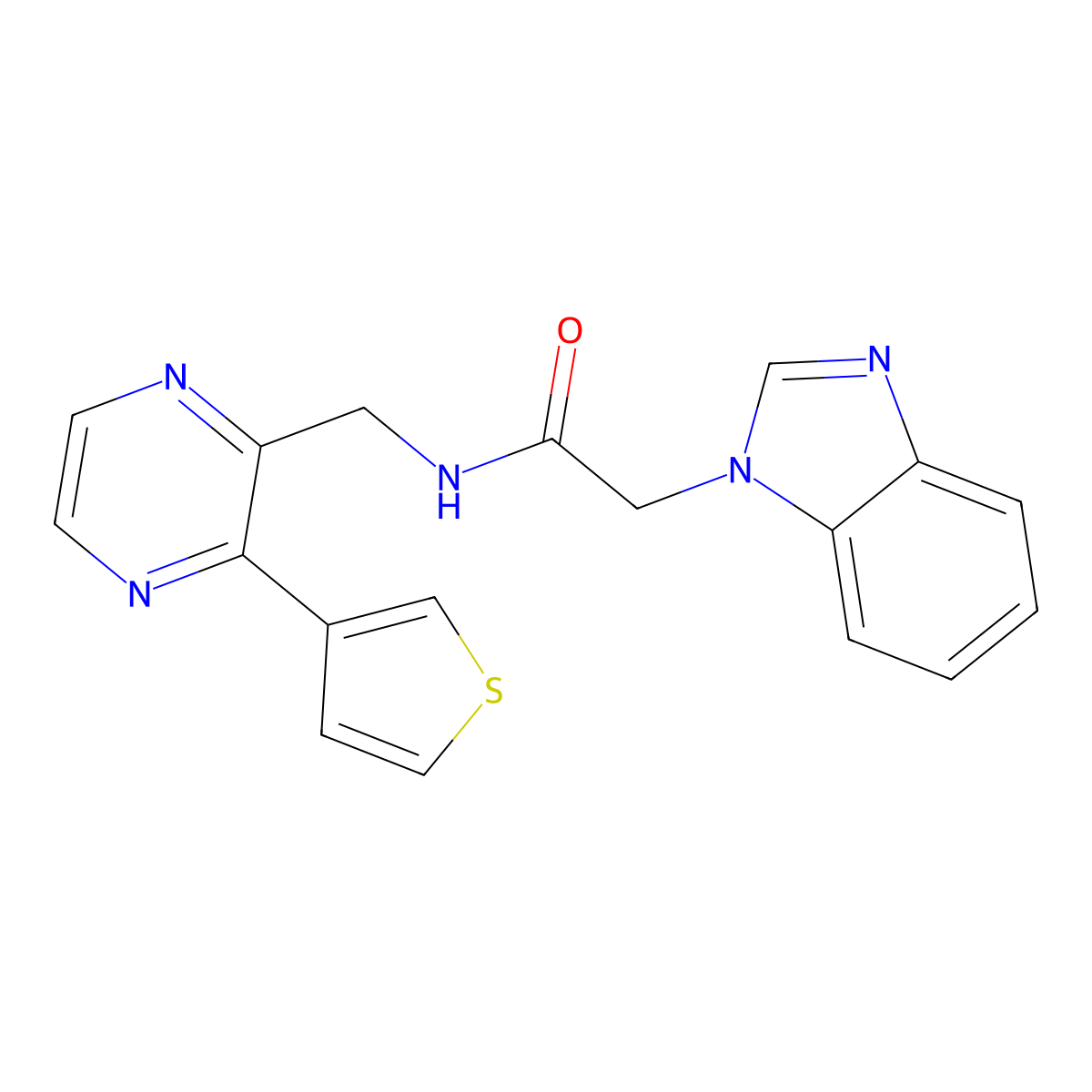 2-(1H-benzo[d]imidazol-1-yl)-N-((3-(thiophen-3-yl)pyrazin-2-yl)methyl)acetamide molecular structure, CAS 2034538-32-2